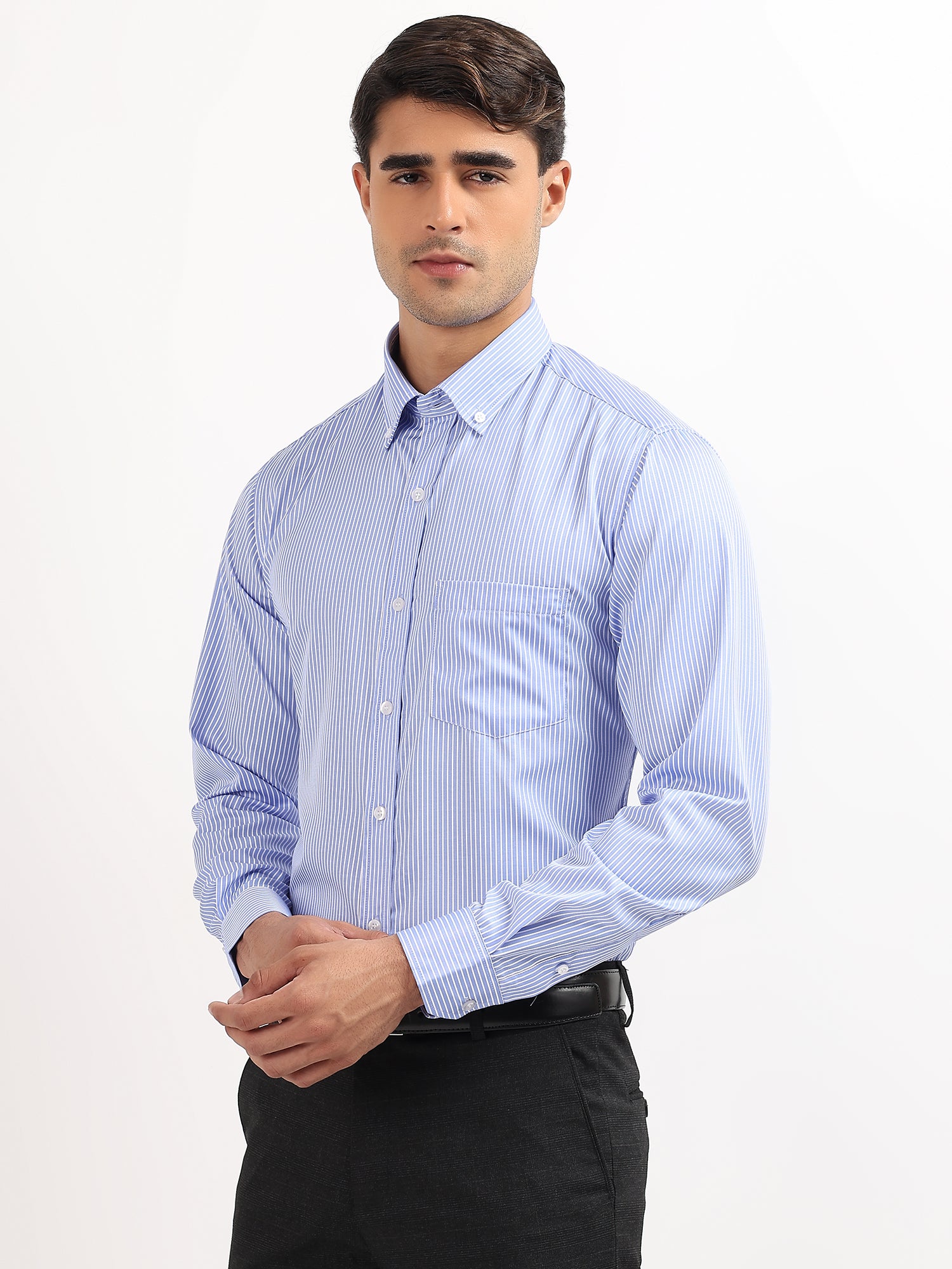 Striped Pinpoint Blue Oxford Shirt