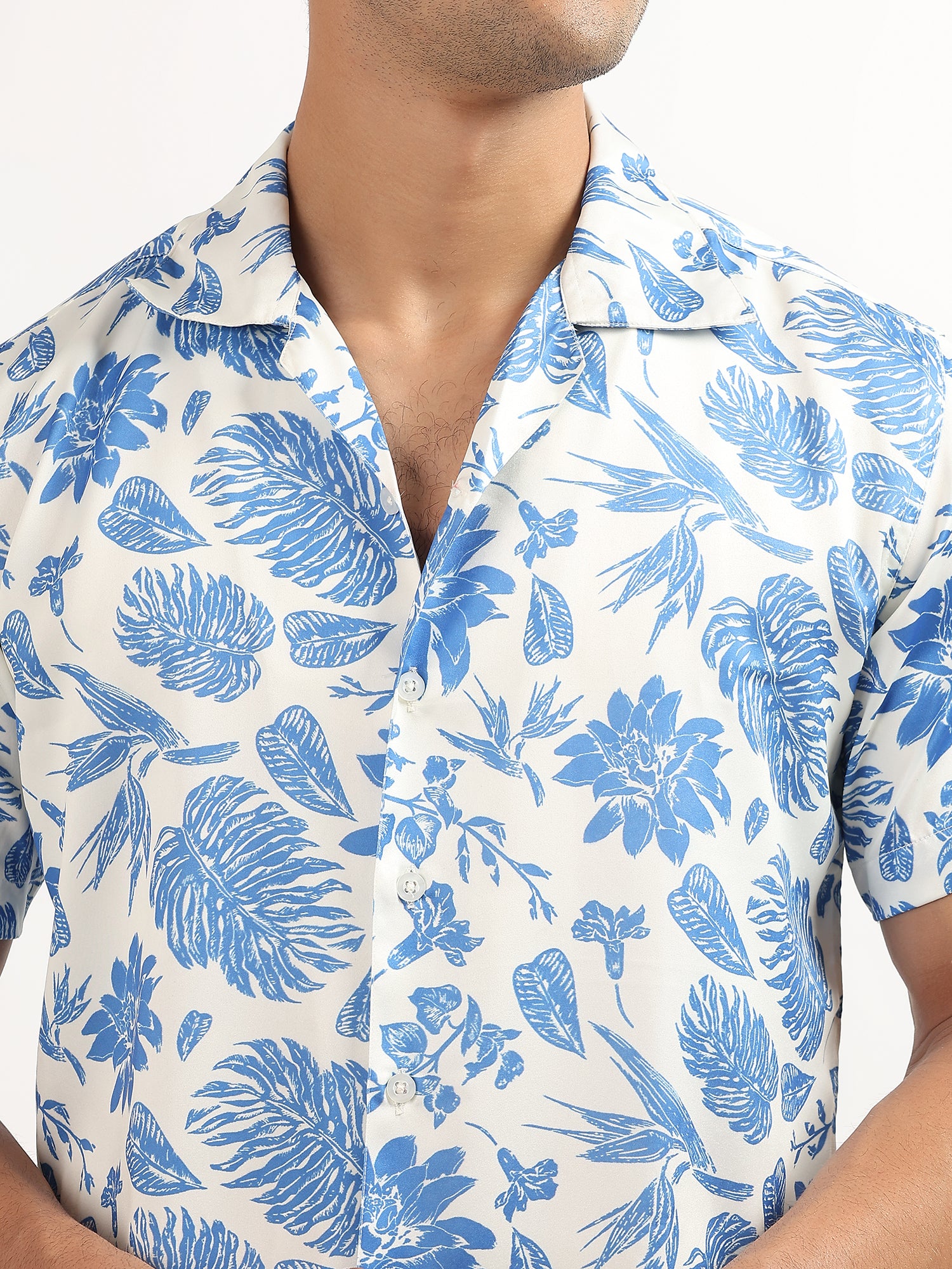 Blue Floral Cuban Collar Resort Shirt