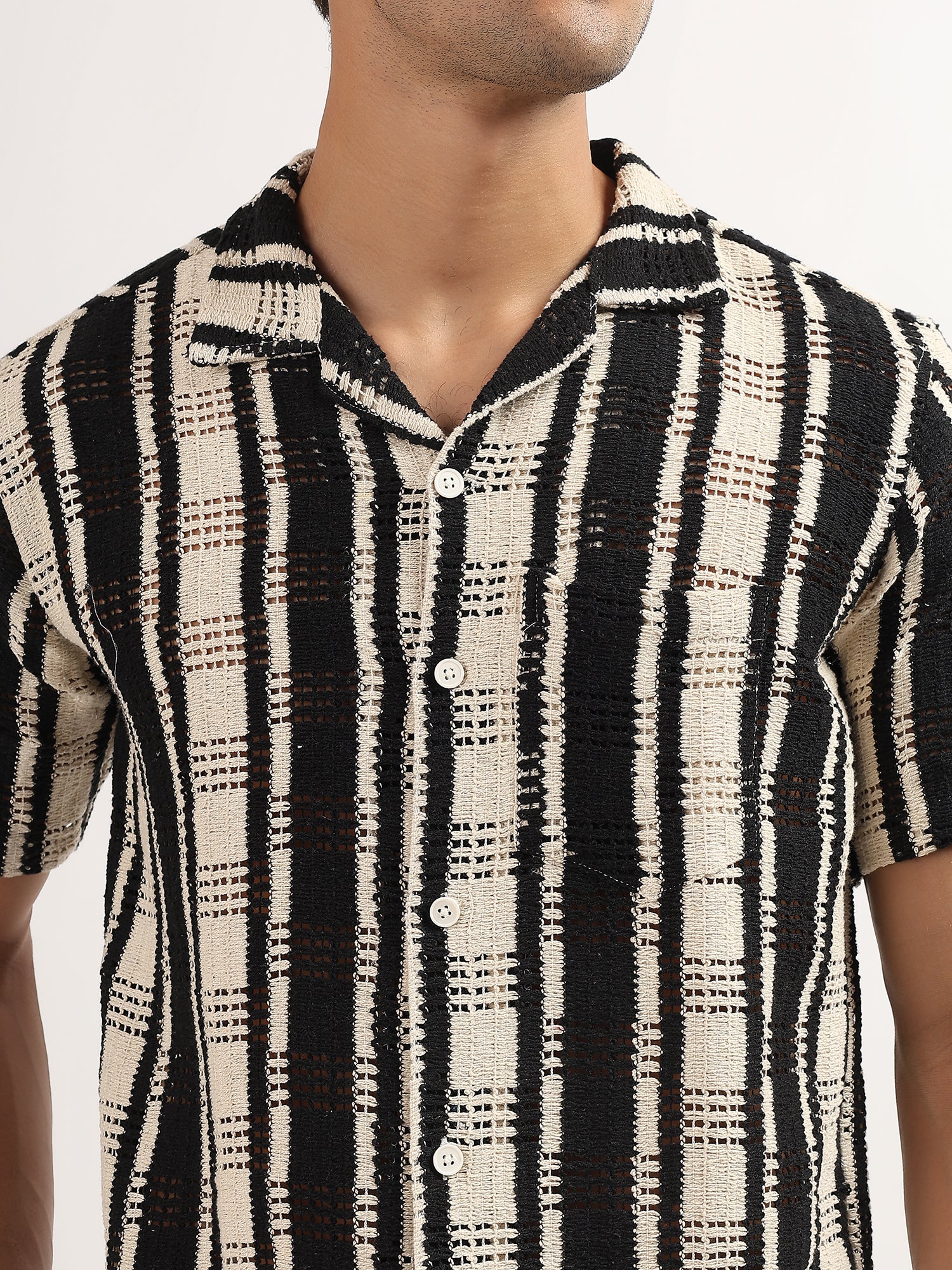 Black – White Knitted Half Sleeves Shirt