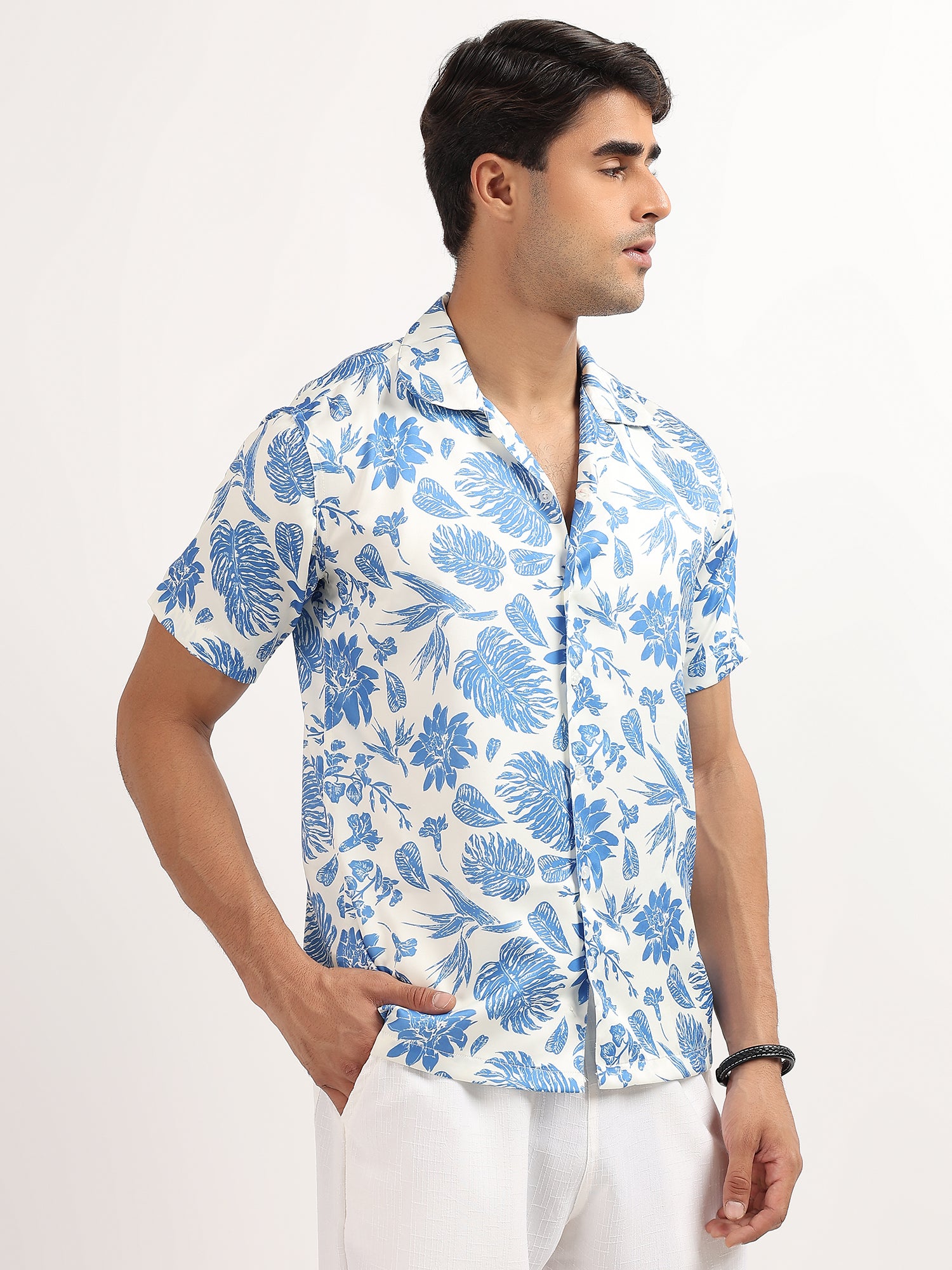 Blue Floral Cuban Collar Resort Shirt