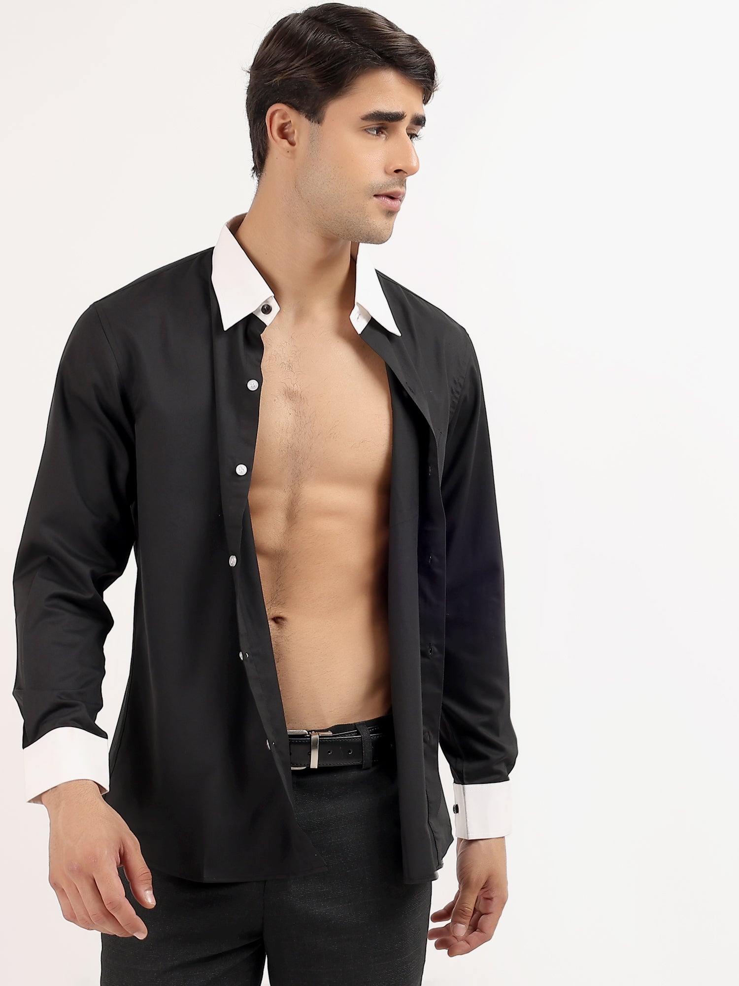 Black Shirt with White Collar and Cuff