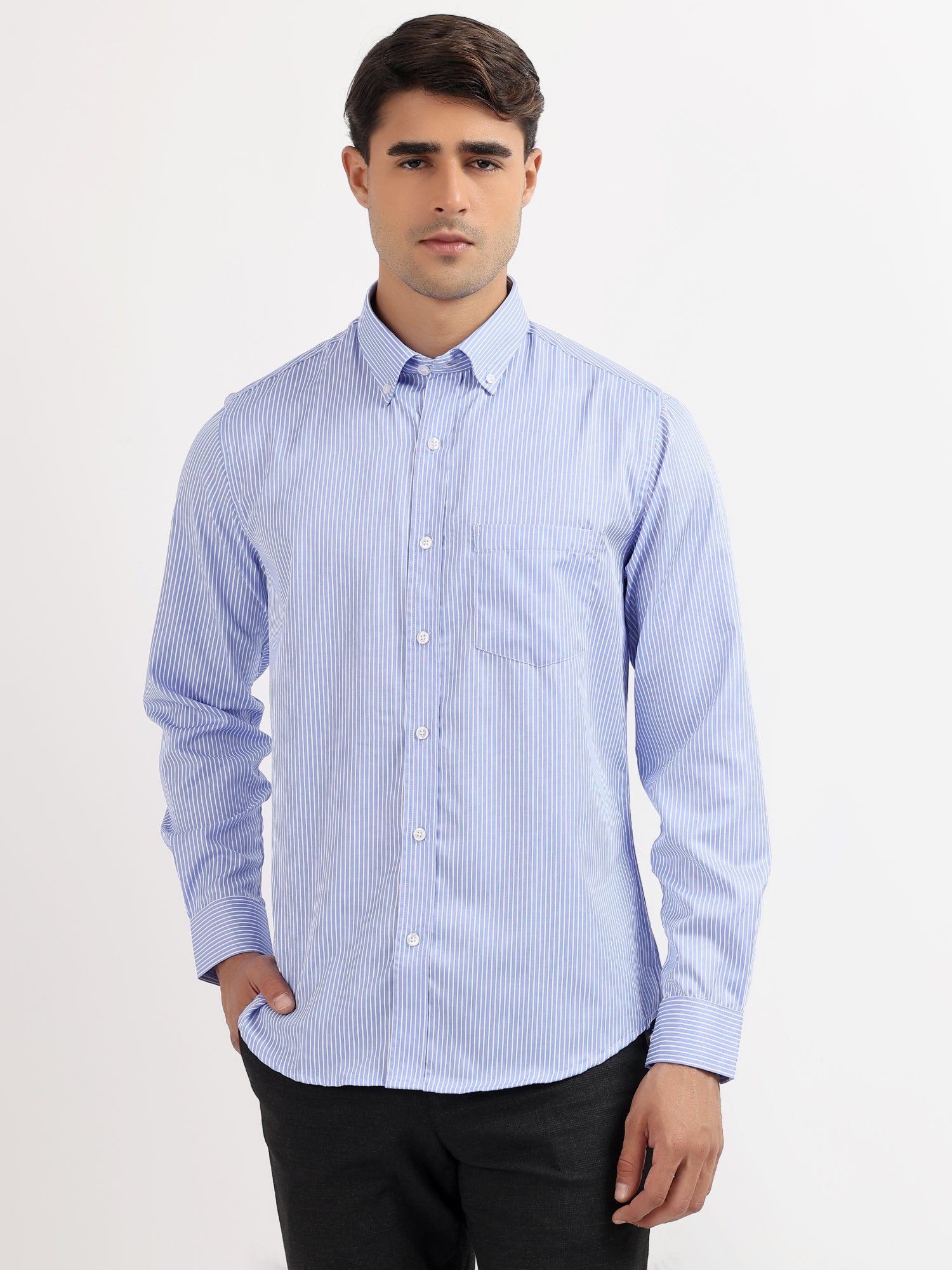 Striped Pinpoint Blue Oxford Shirt