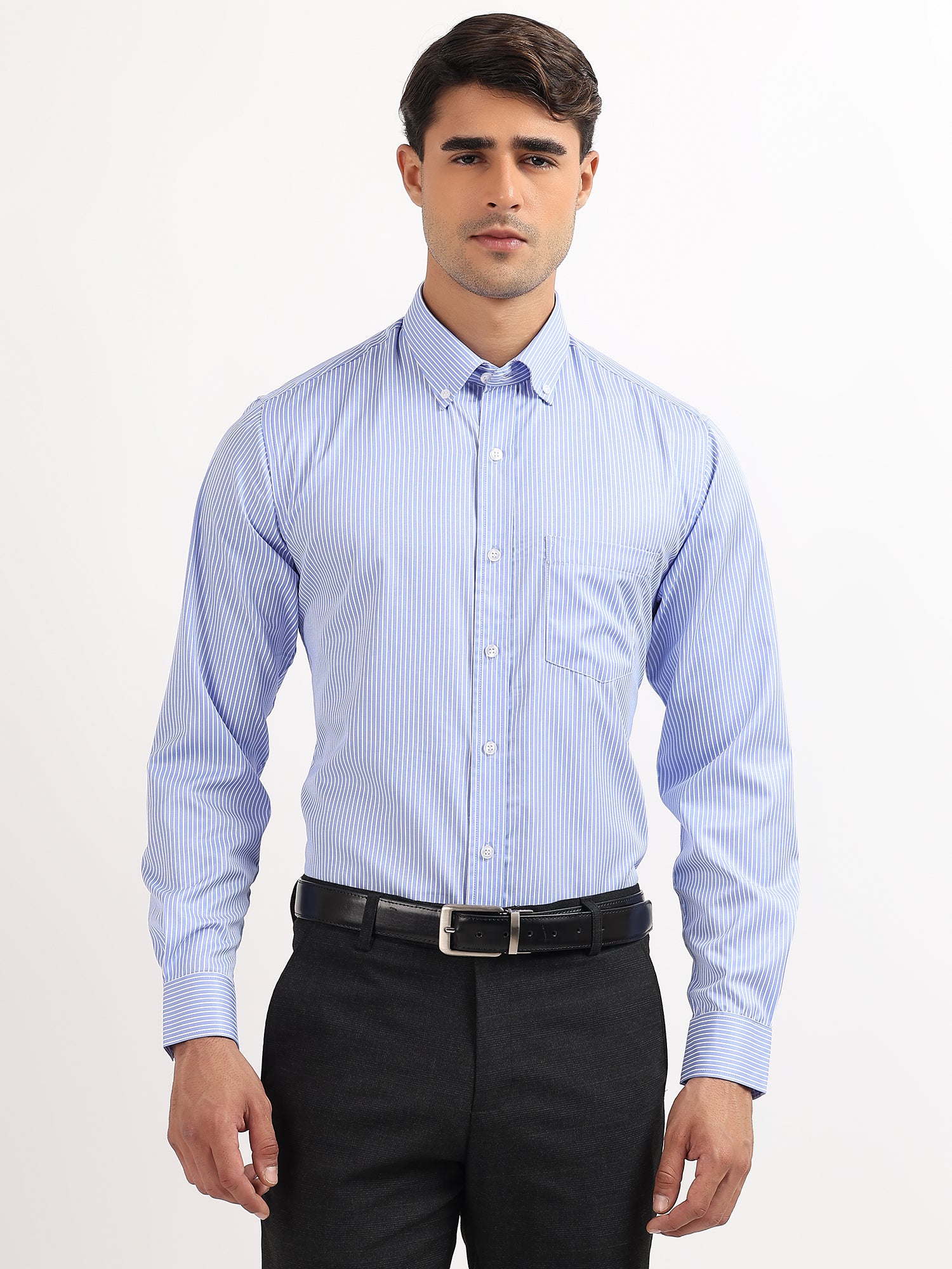 Striped Pinpoint Blue Oxford Shirt