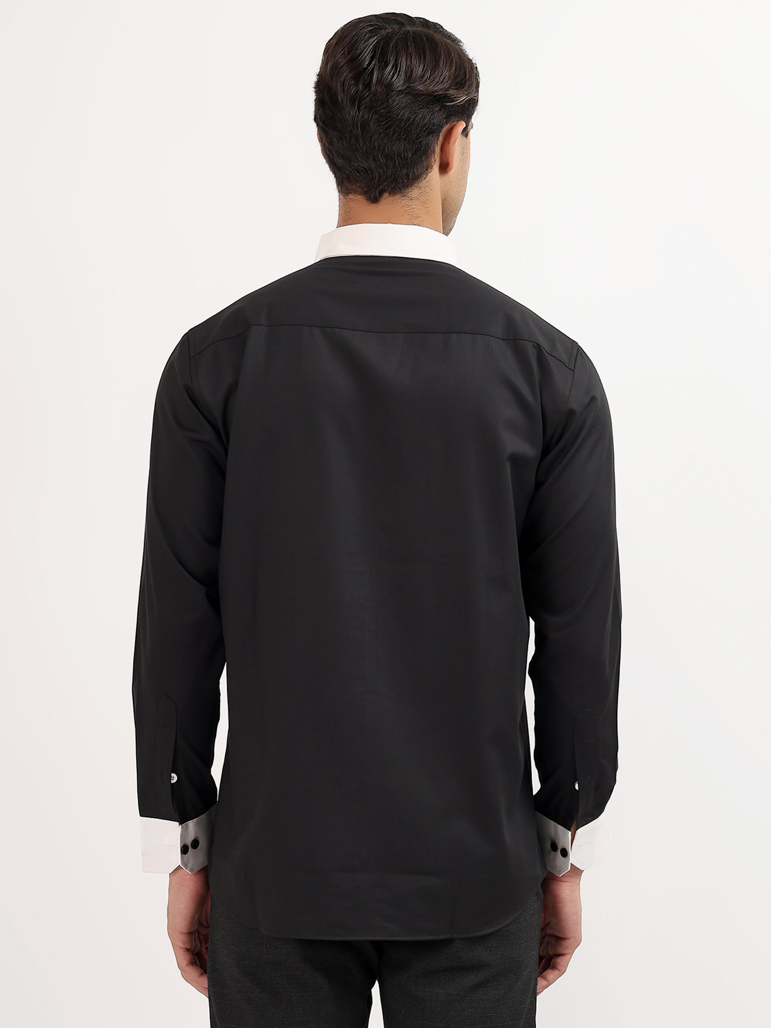 Black Shirt with White Collar and Cuff