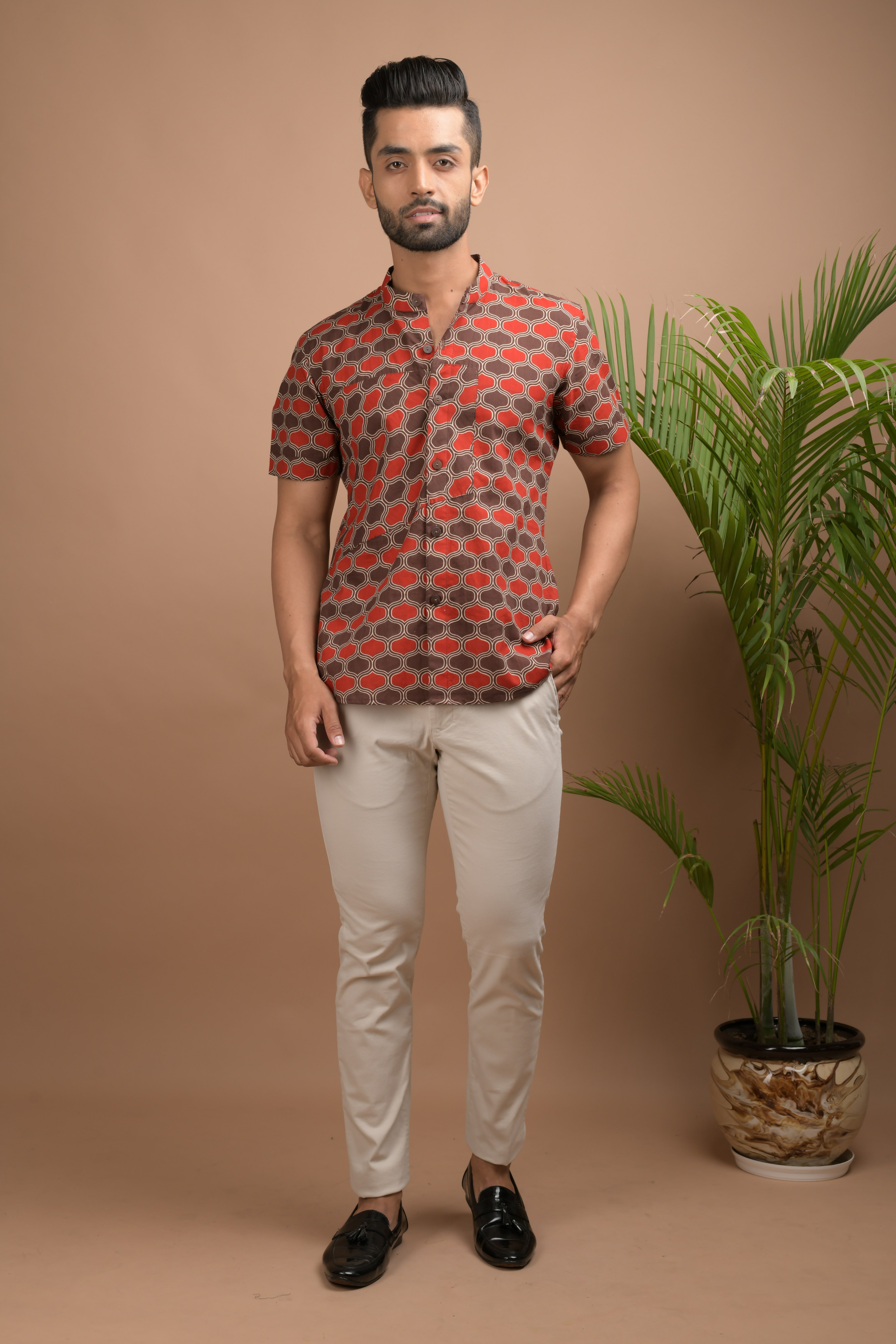 Red and Brown Printed Shirt