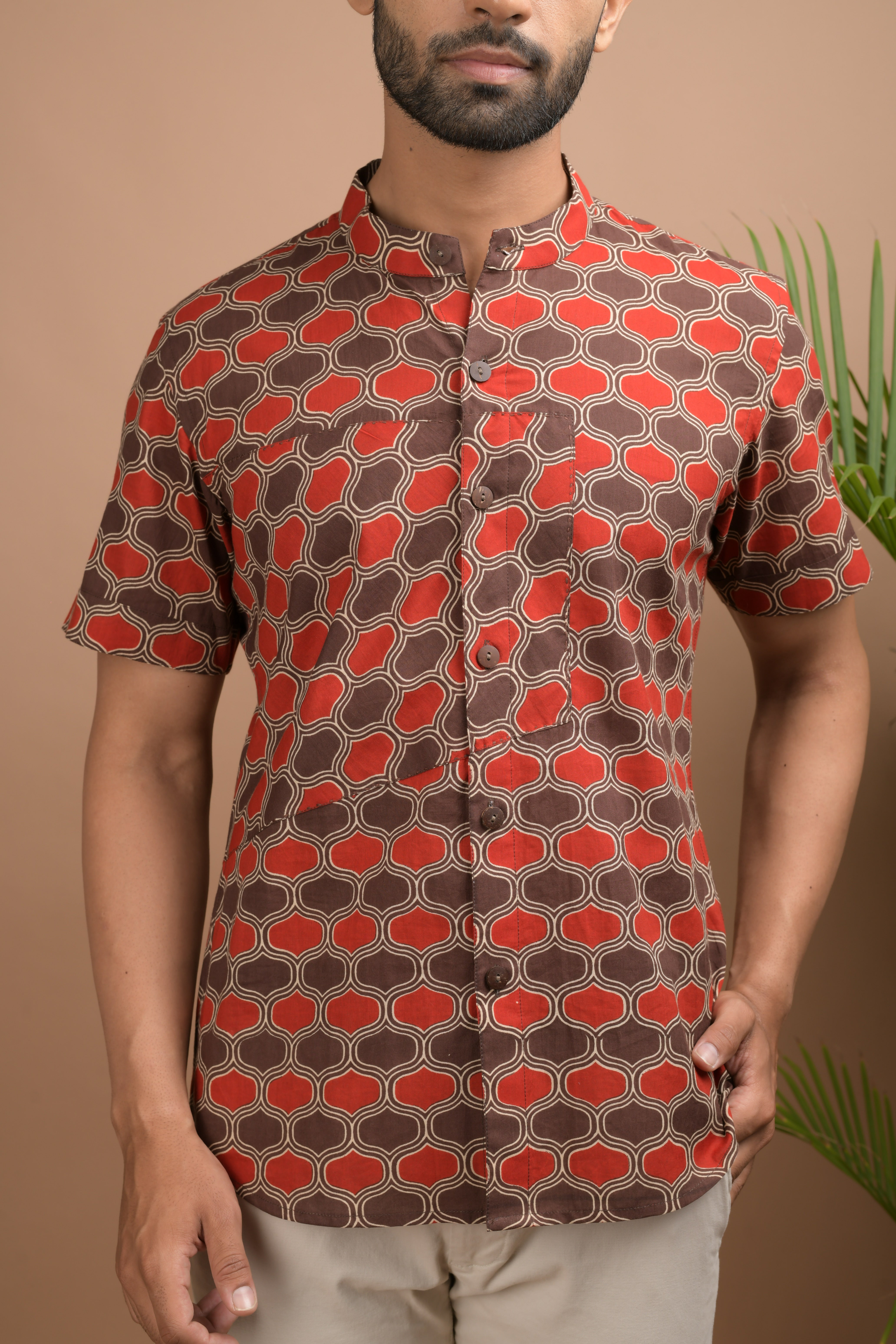 Red and Brown Printed Shirt
