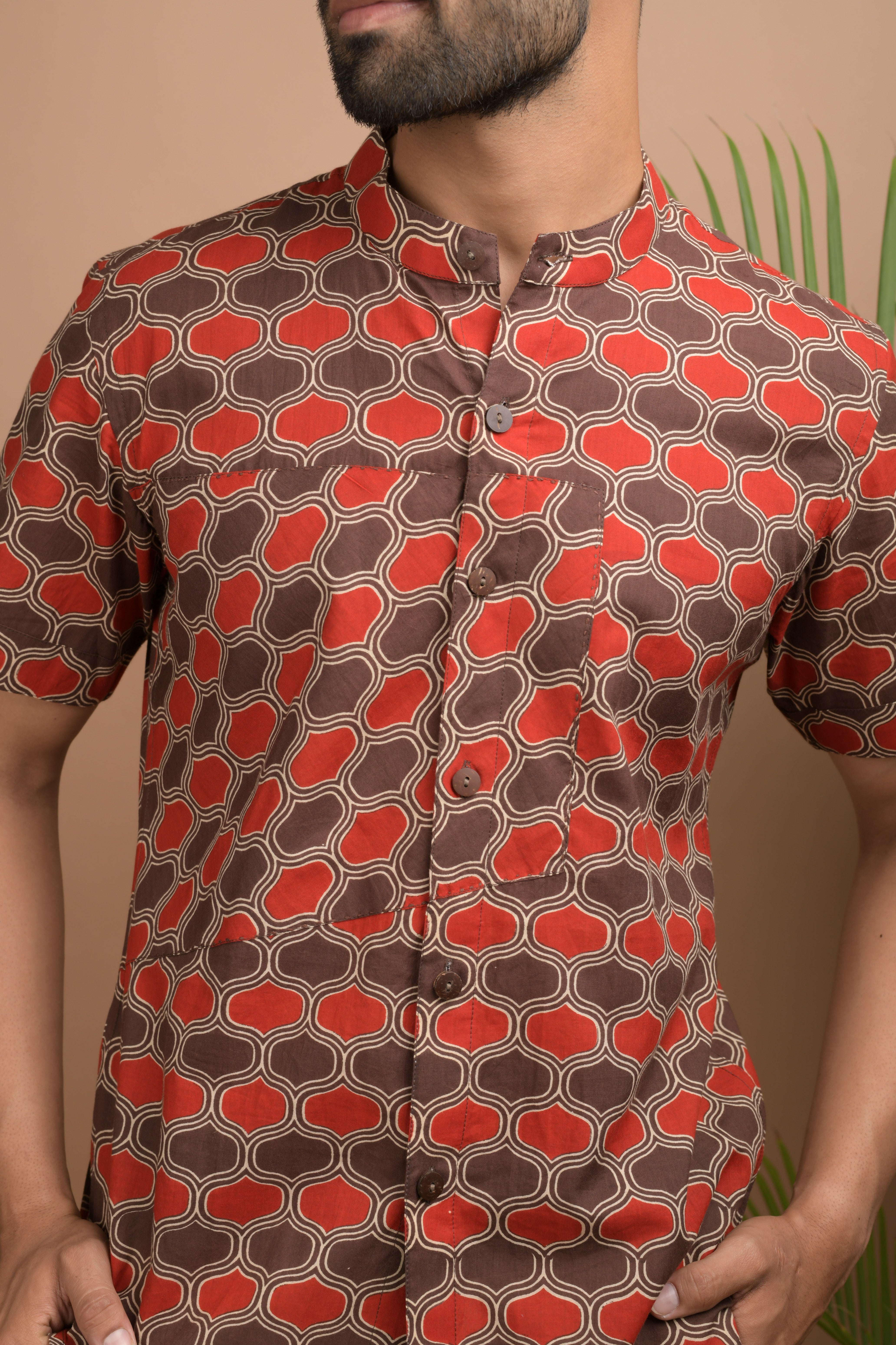 Red and Brown Printed Shirt