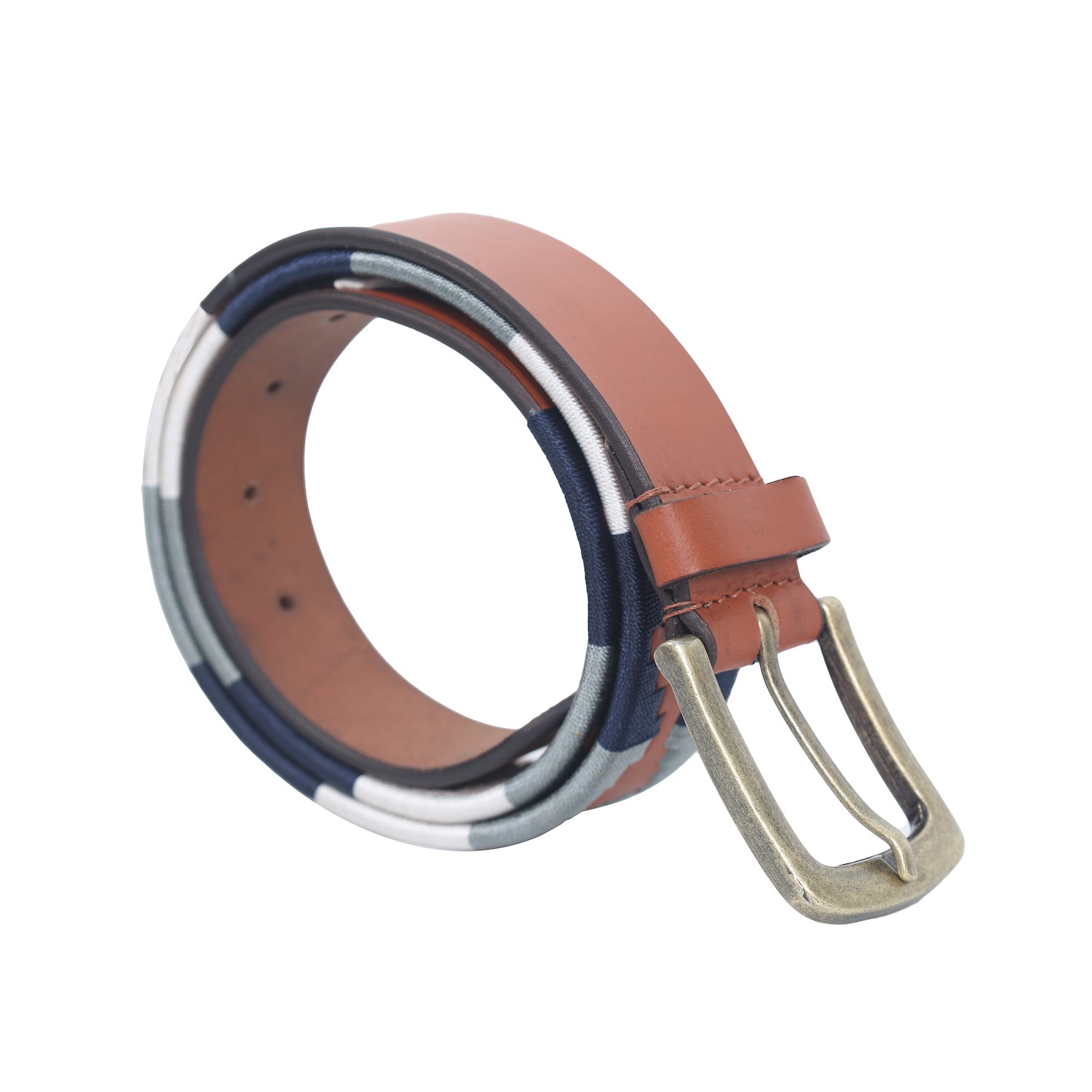 Brown Polo Belt with BluexGreyxWhite Detailing