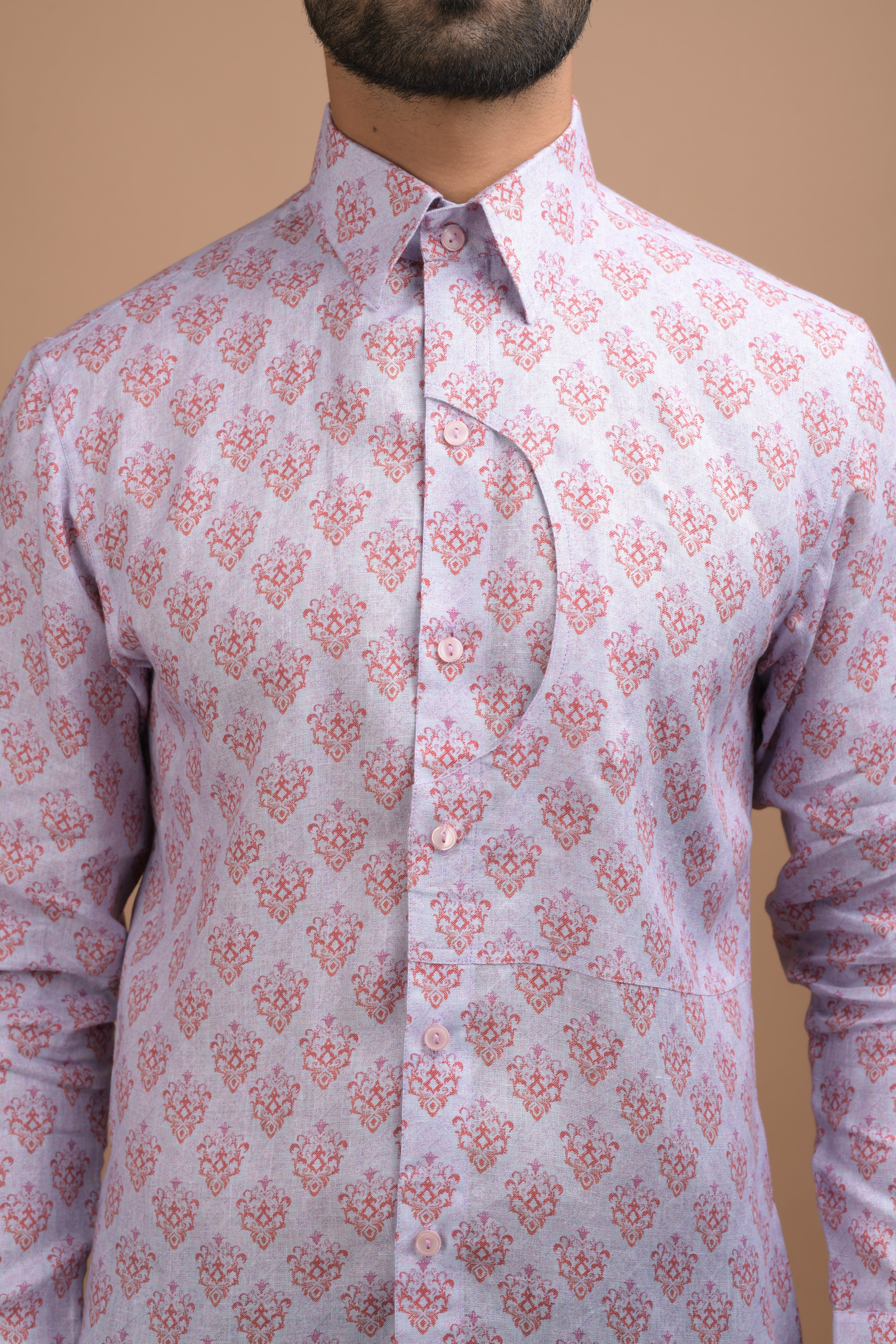 Blue Printed shirt with Moon Cut Pocket