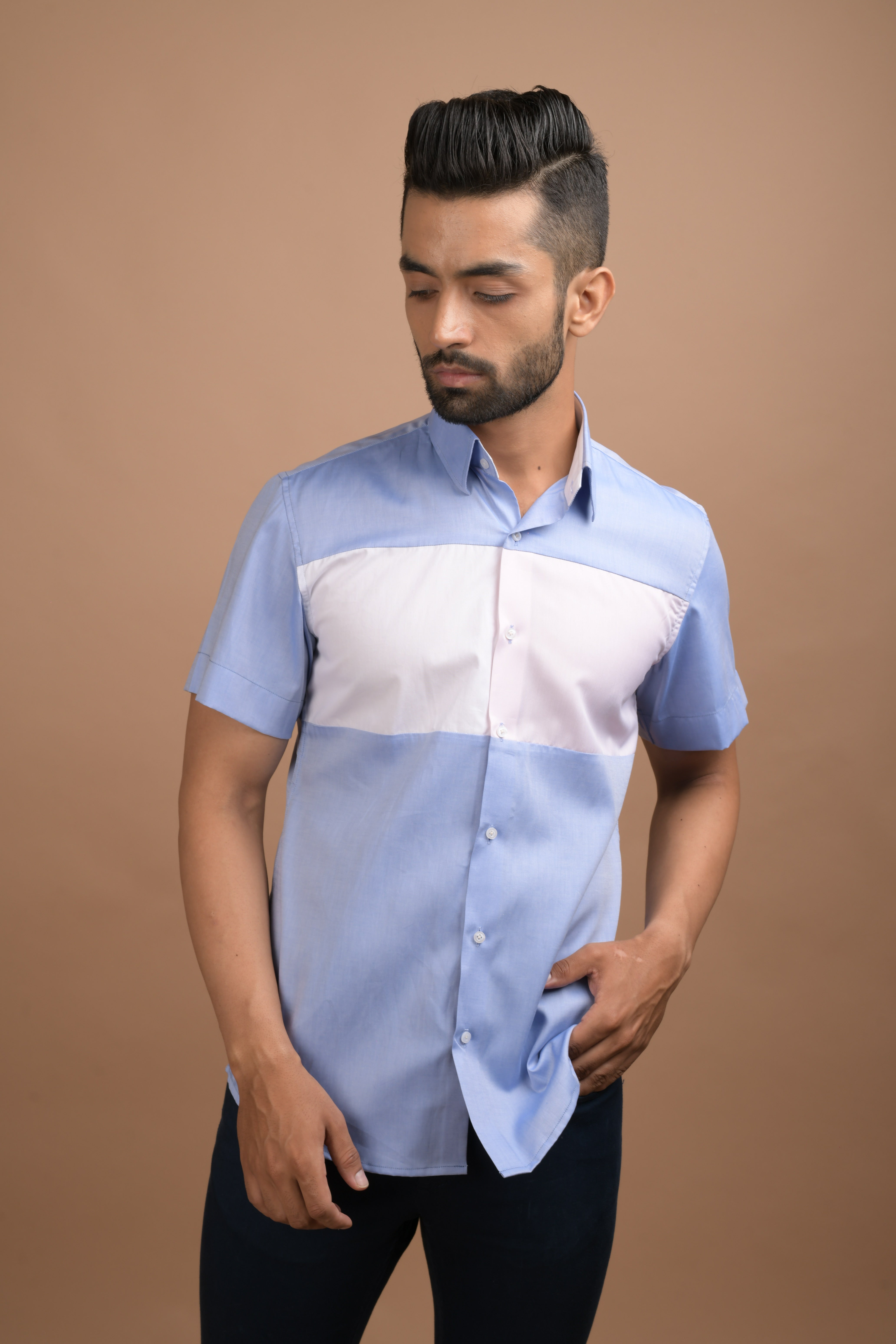Light Blue Shirt with Pink Chest Patch