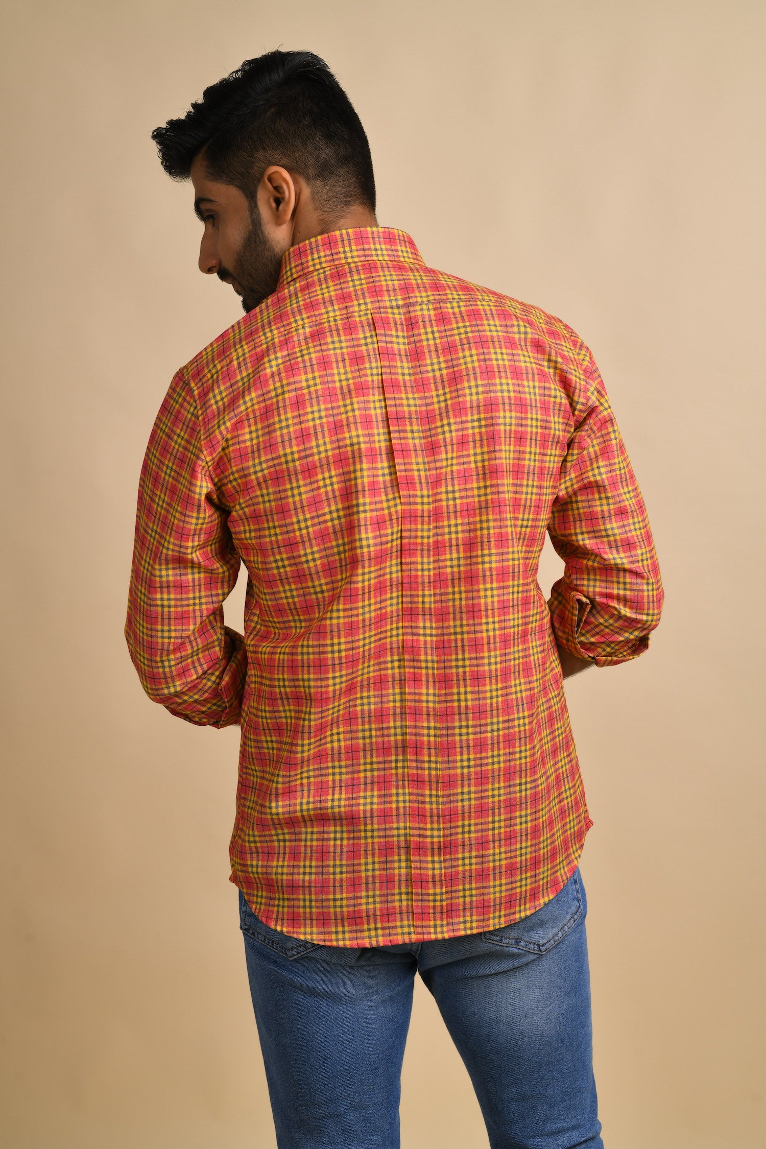 Yellow and Red Oxford Checks Shirt