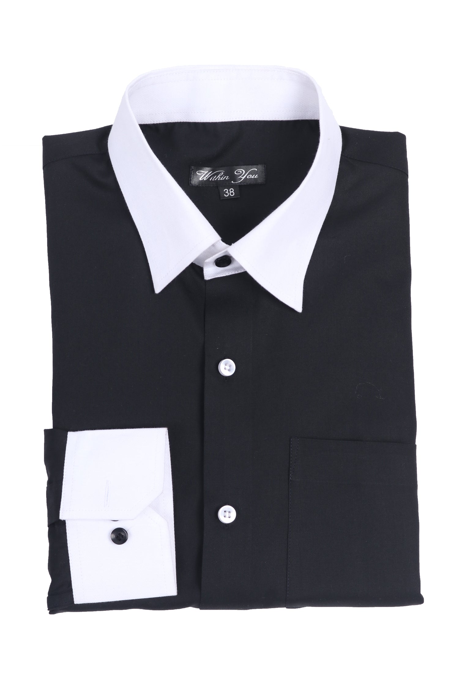 Black Shirt with White Collar and Cuff