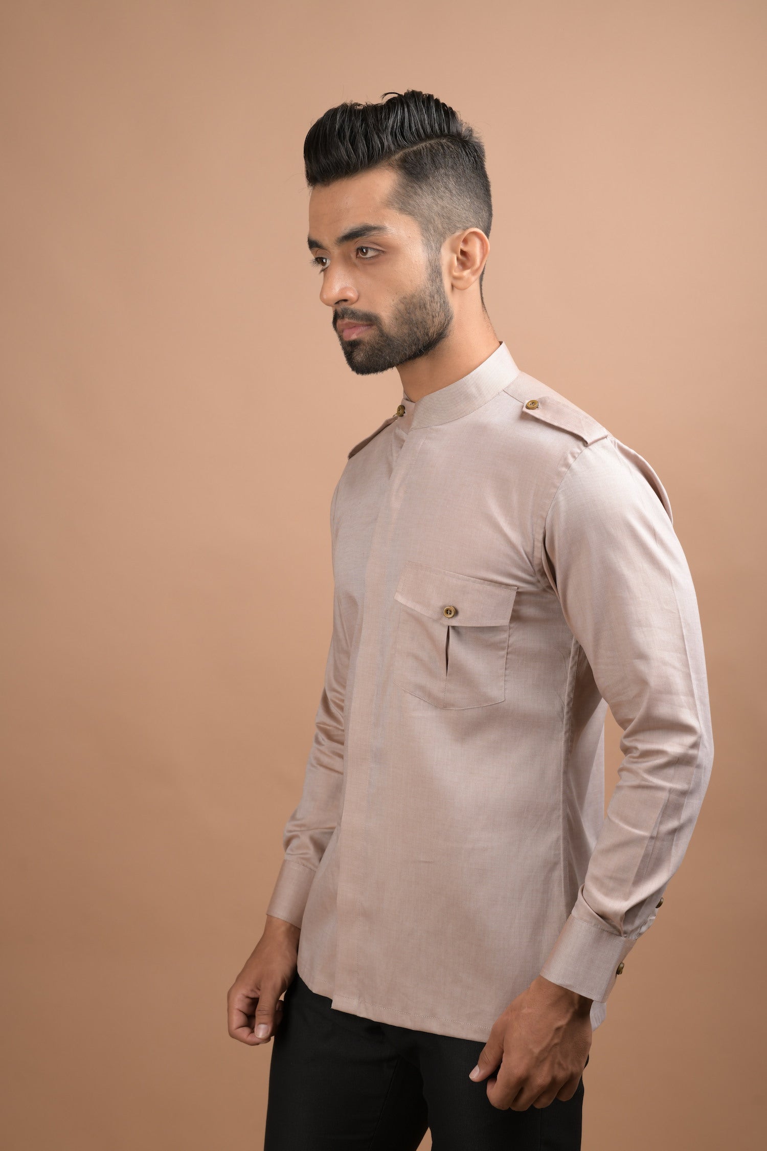 Beige Hunter Shirt wd Hidden Button