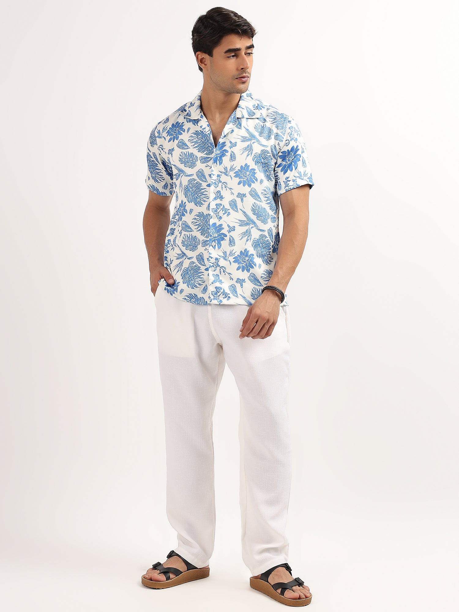 Blue Floral Cuban Collar Resort Shirt