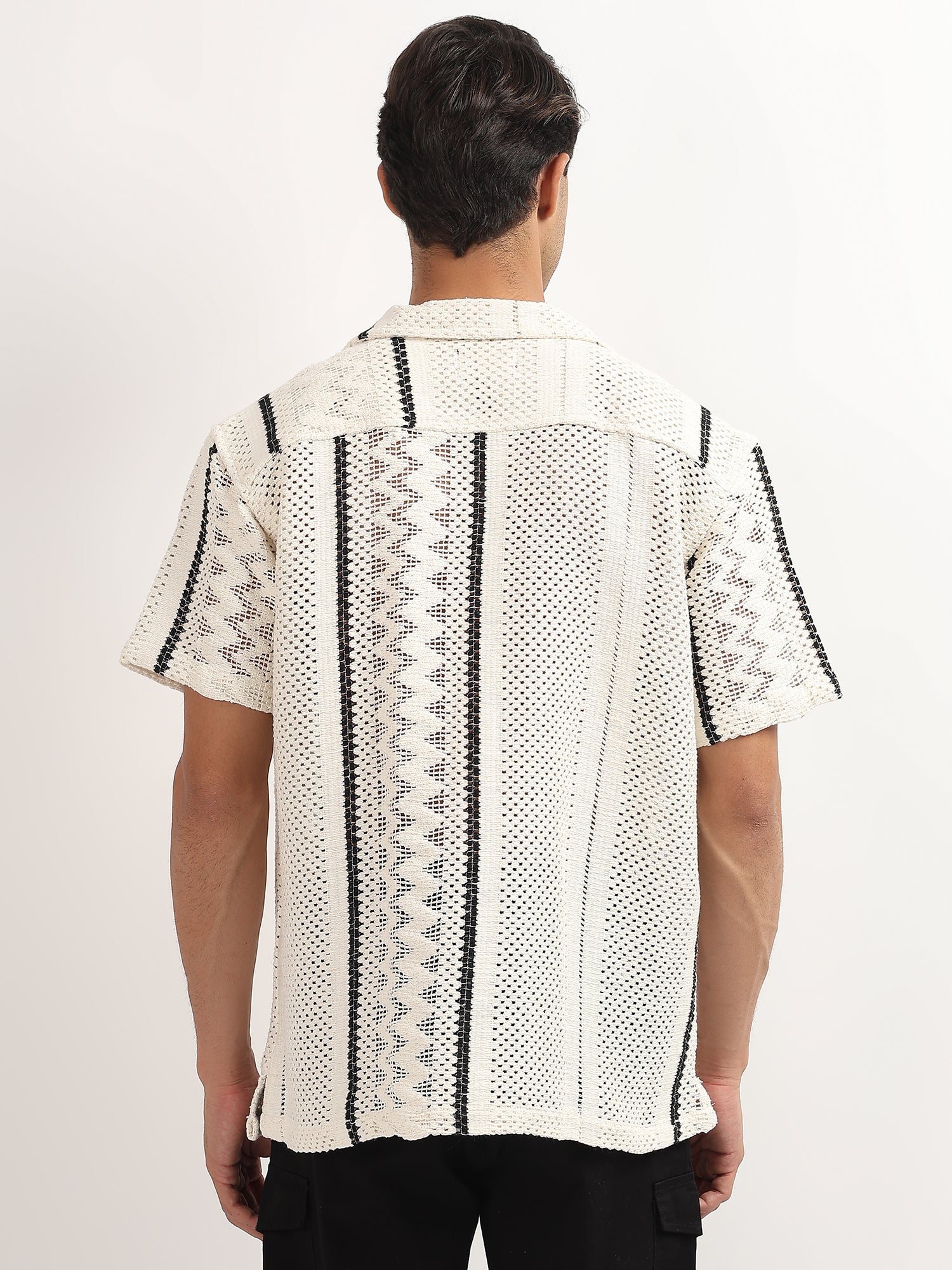 White Knitted Half Sleeves Shirt