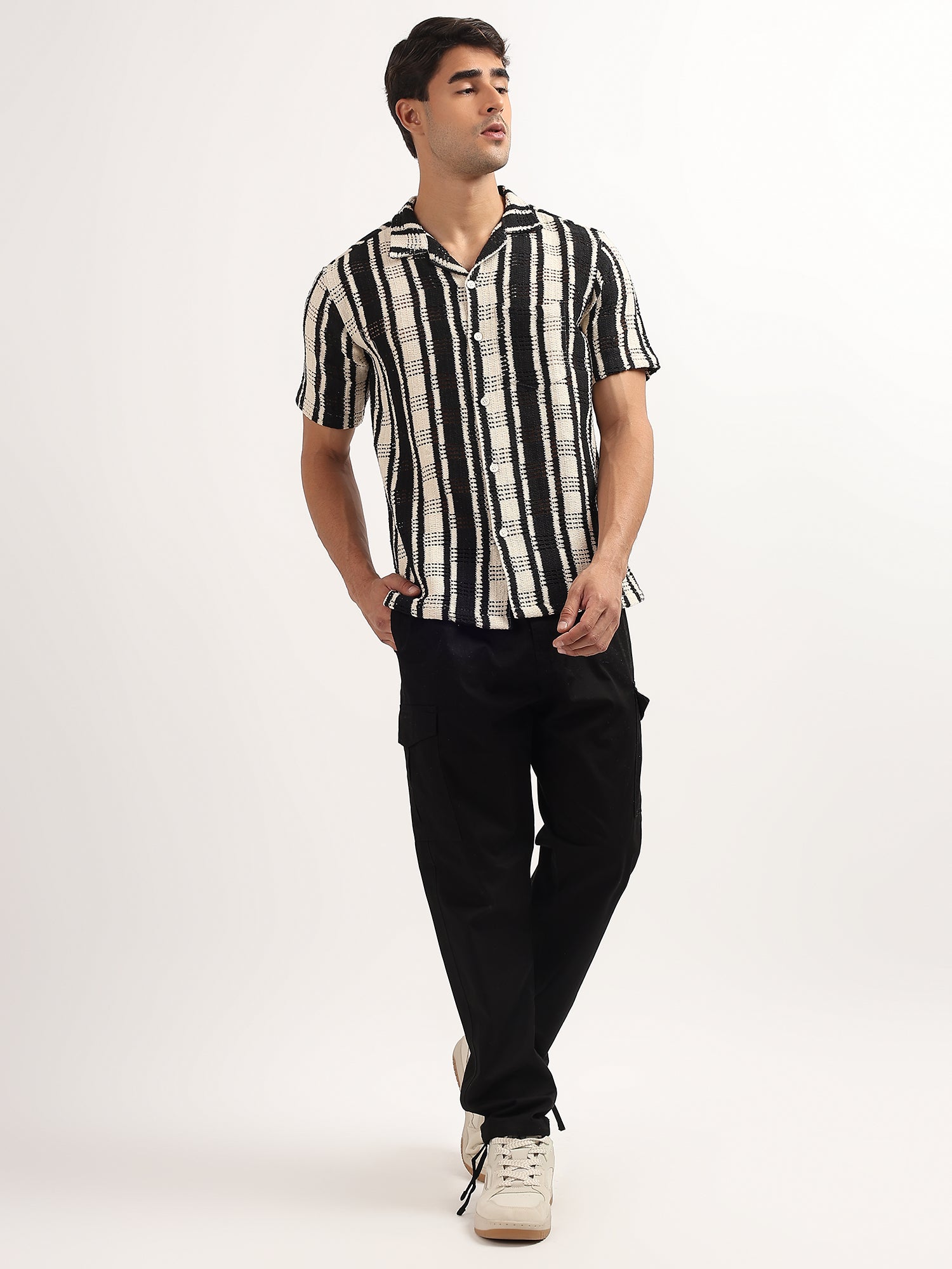 Black – White Knitted Half Sleeves Shirt