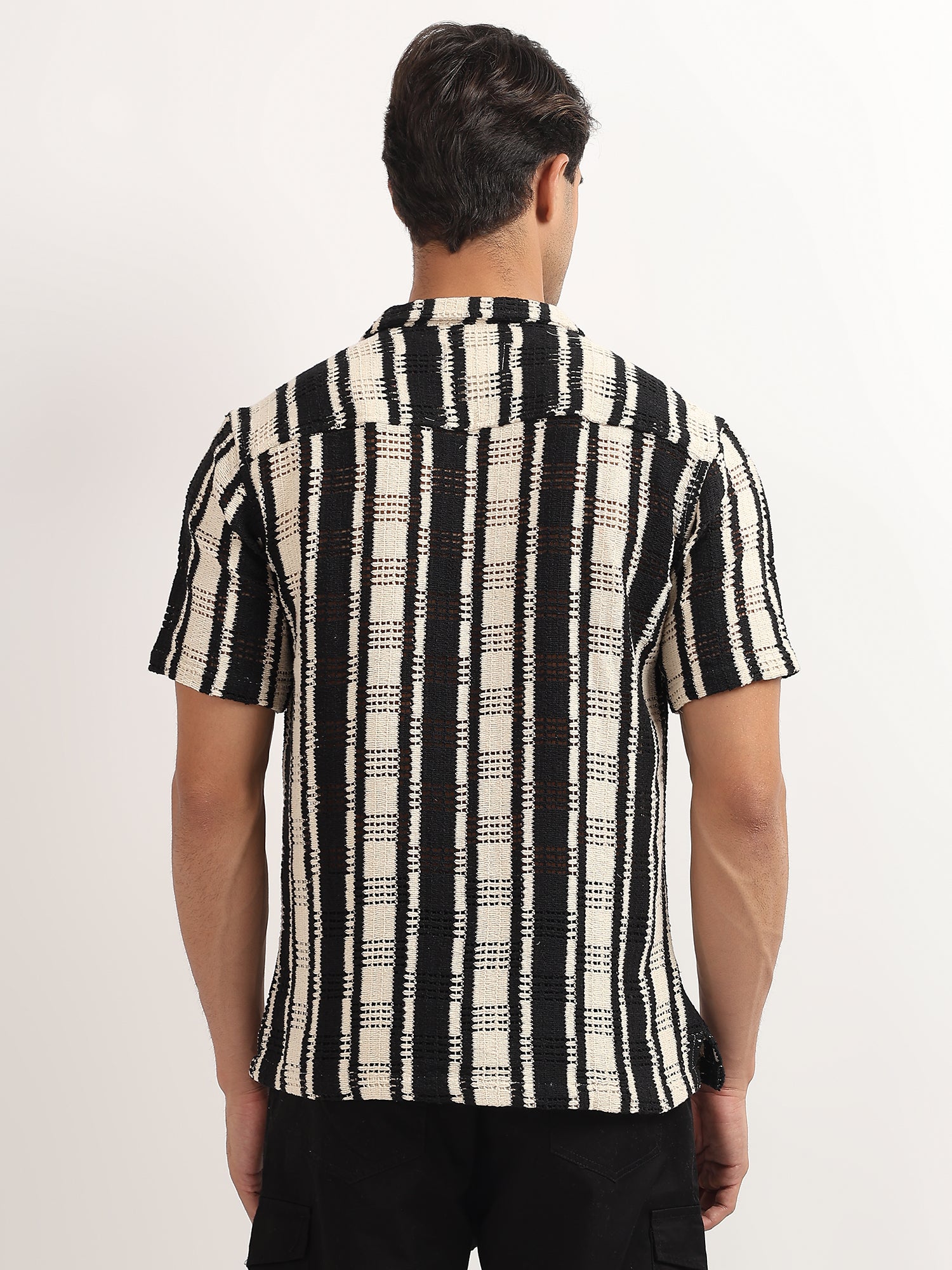 Black – White Knitted Half Sleeves Shirt