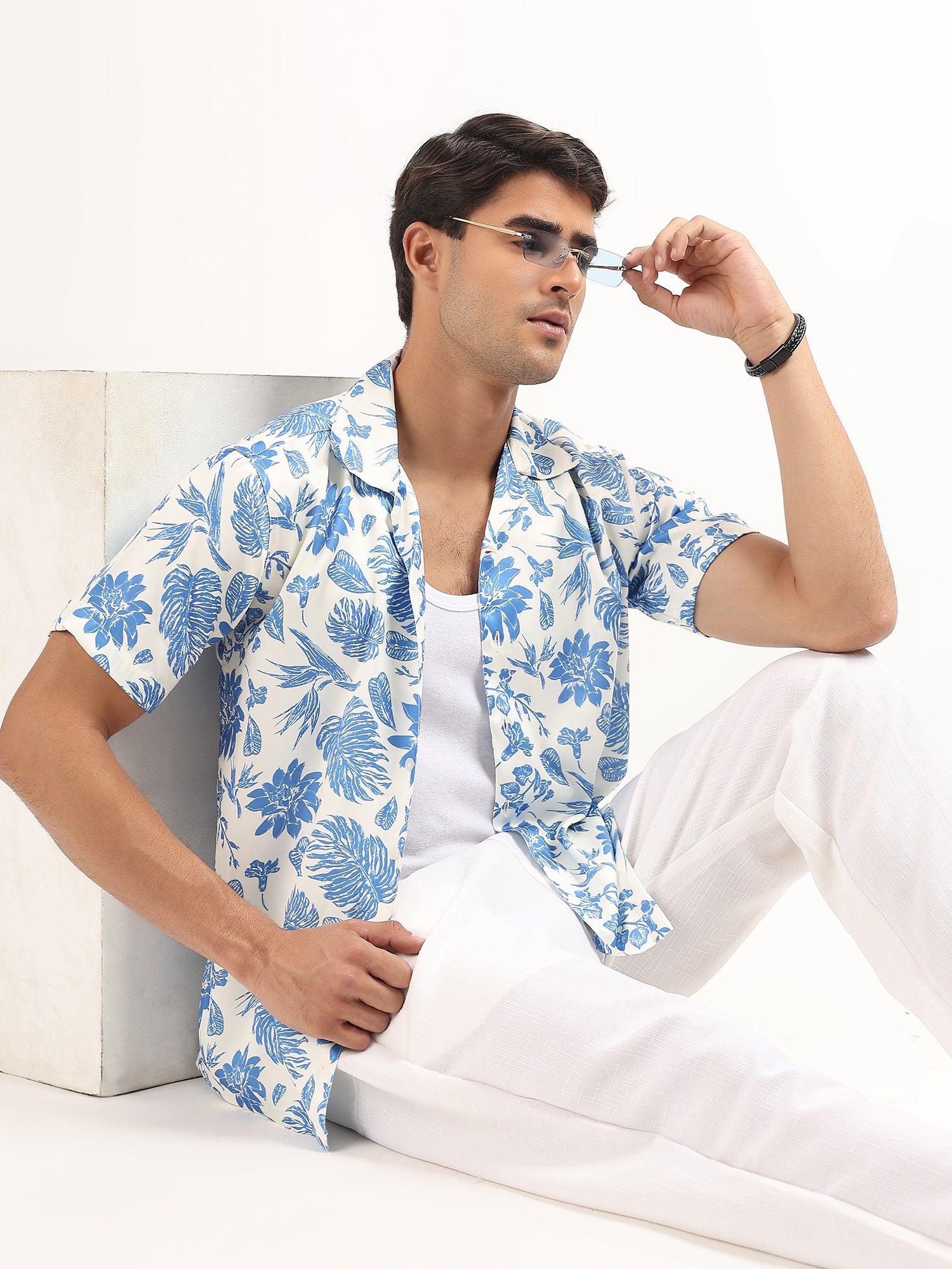 Blue Floral Cuban Collar Resort Shirt