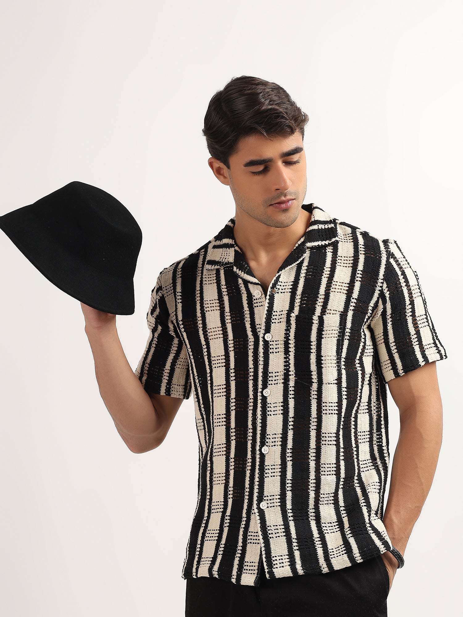 Black – White Knitted Half Sleeves Shirt