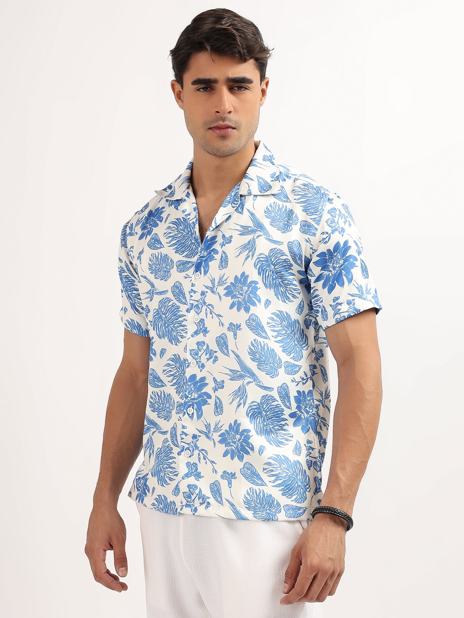 Blue Floral Cuban Collar Resort Shirt