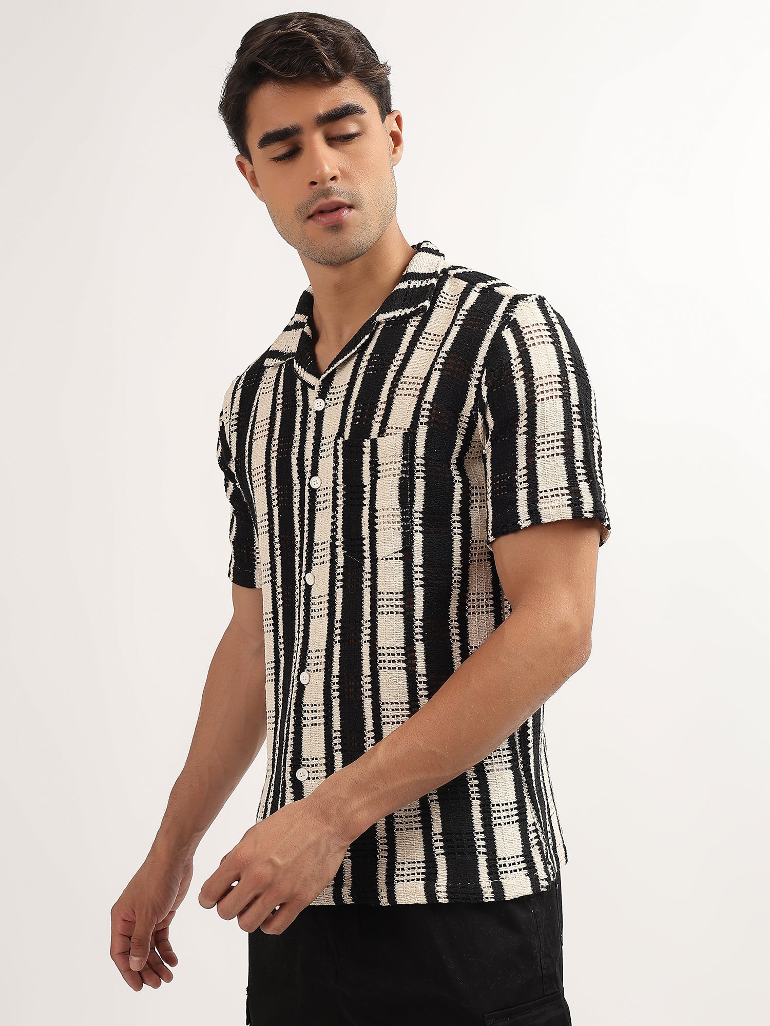 Black – White Knitted Half Sleeves Shirt