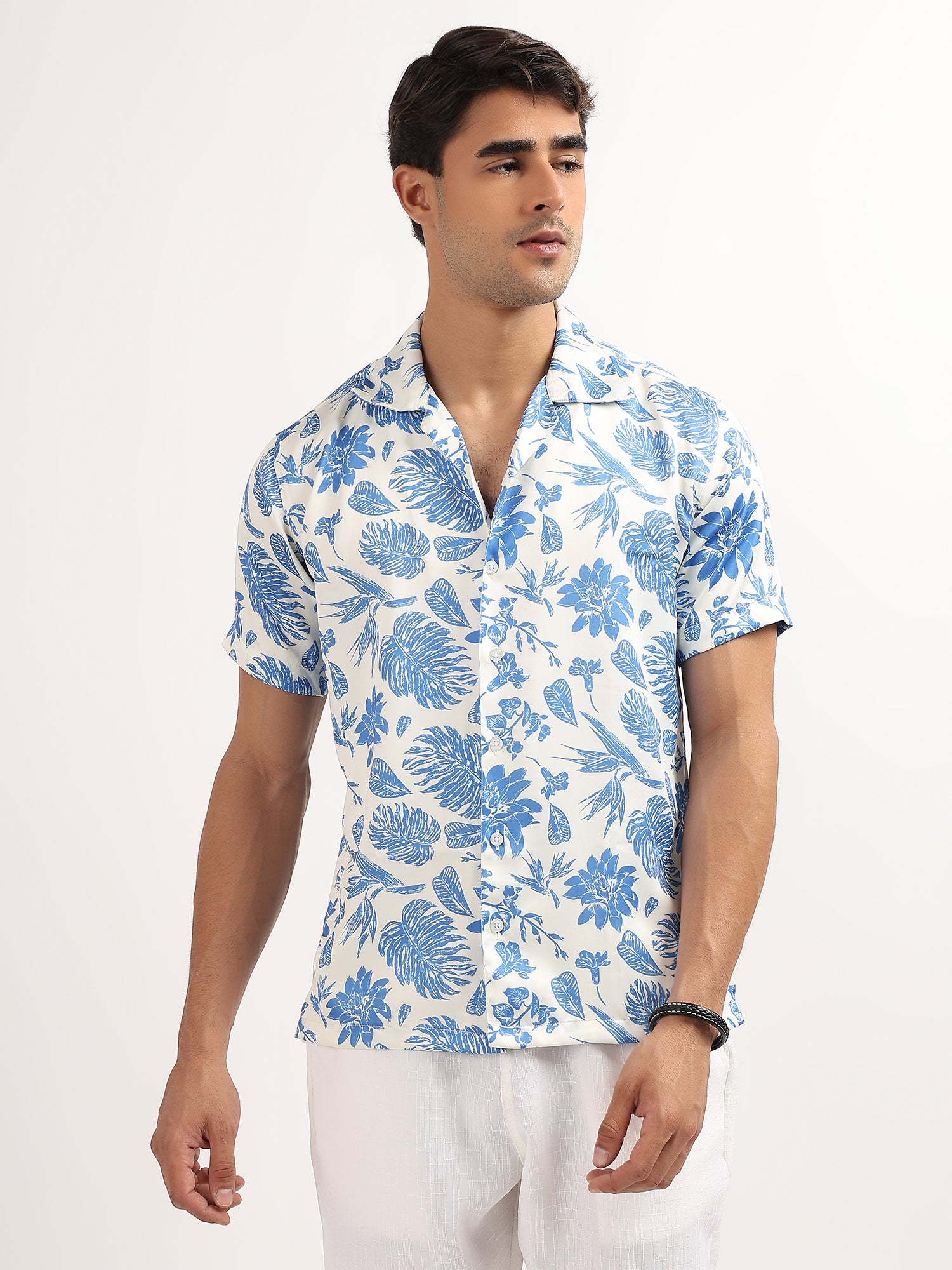 Blue Floral Cuban Collar Resort Shirt