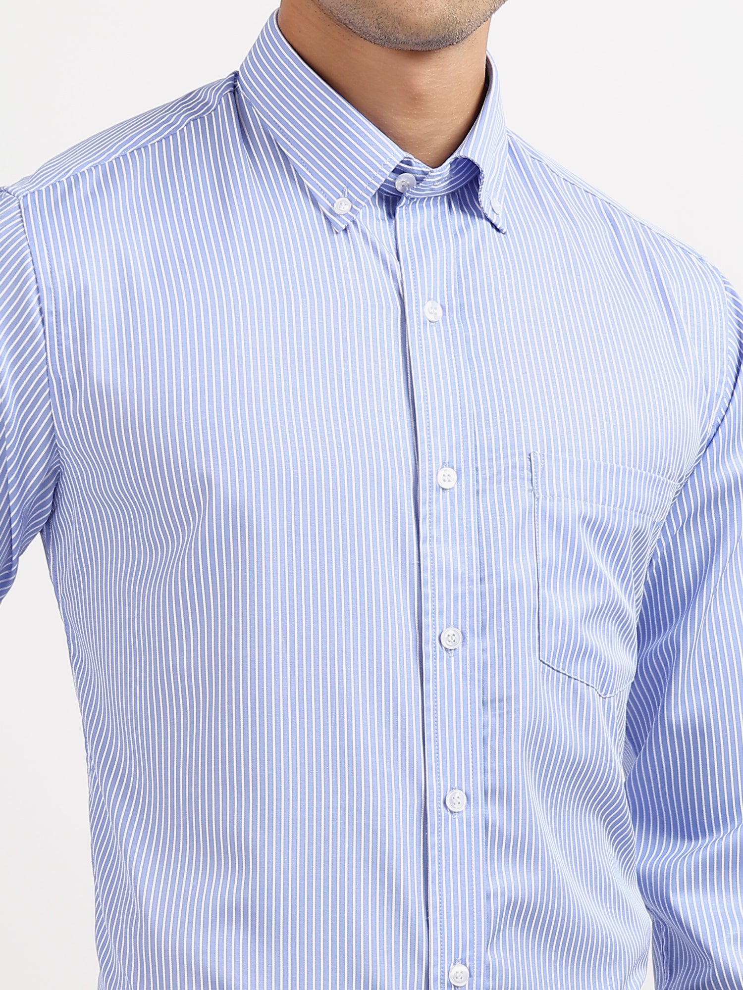 Striped Pinpoint Blue Oxford Shirt