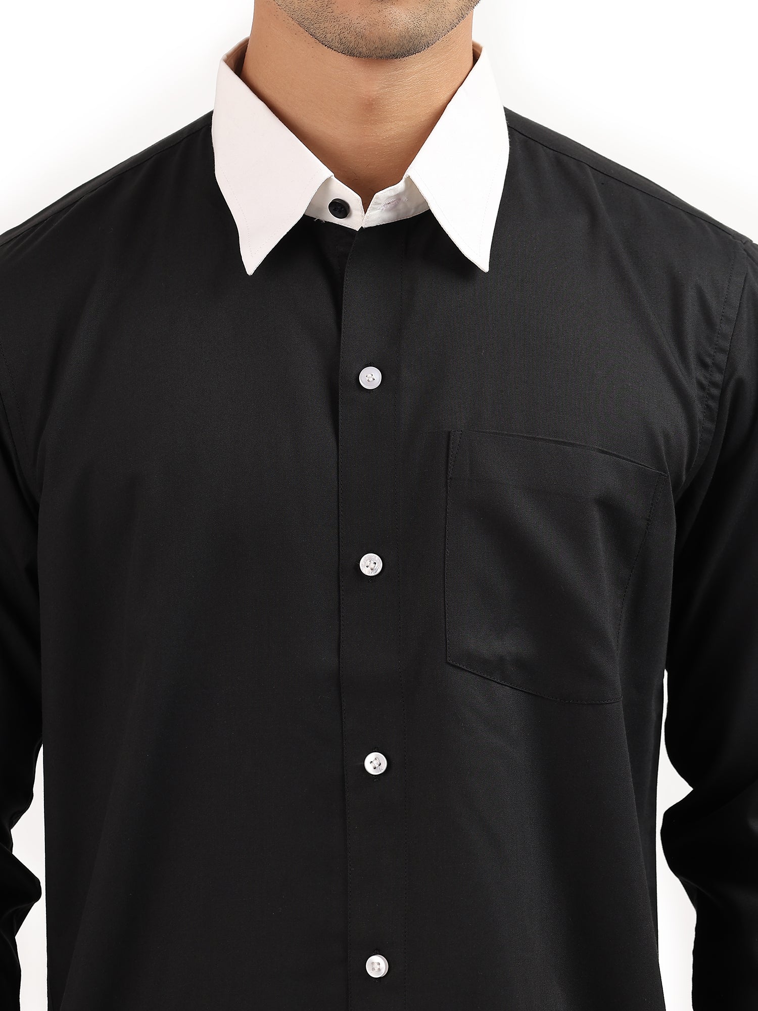 Black Shirt with White Collar and Cuff