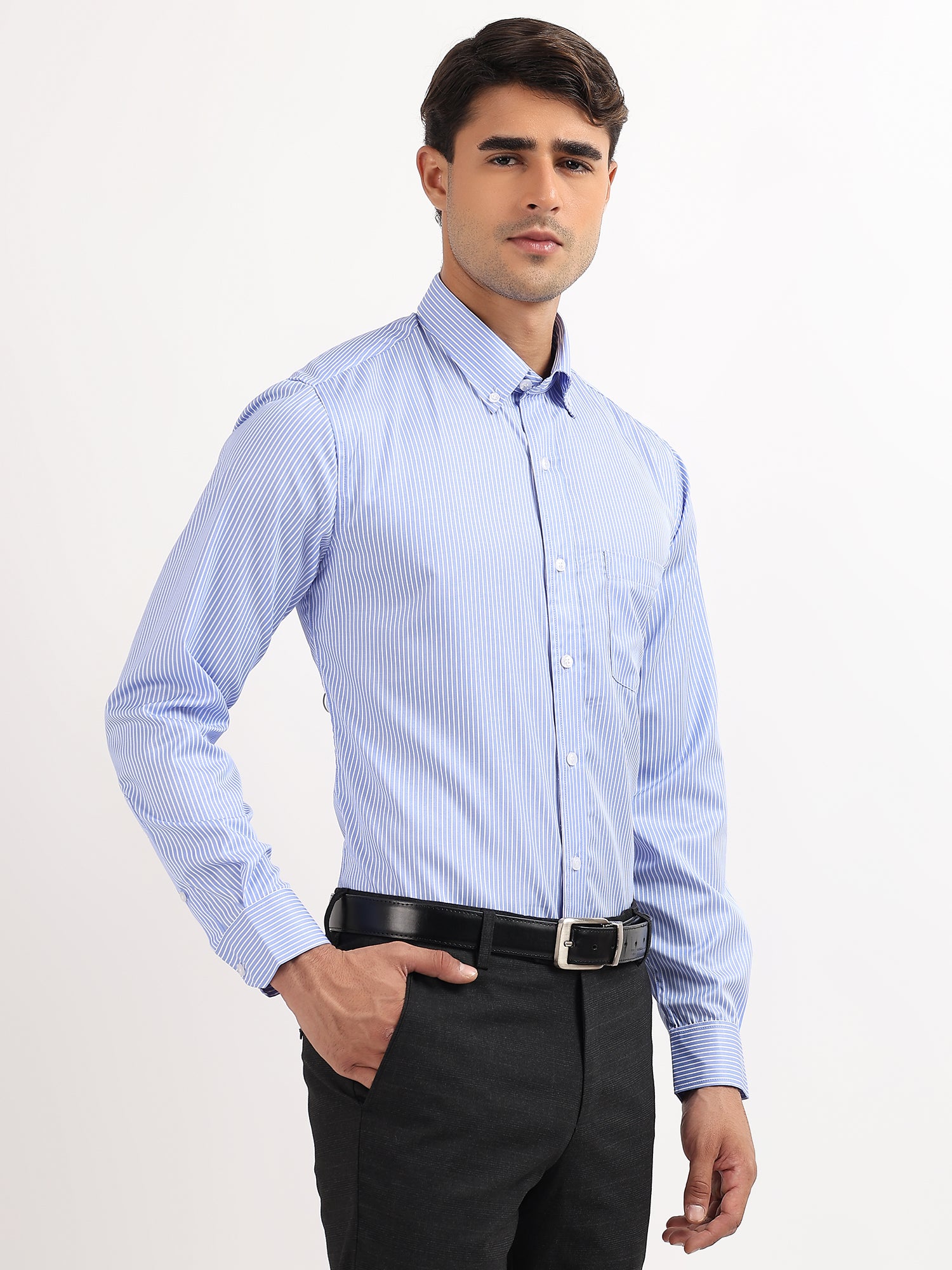 Striped Pinpoint Blue Oxford Shirt