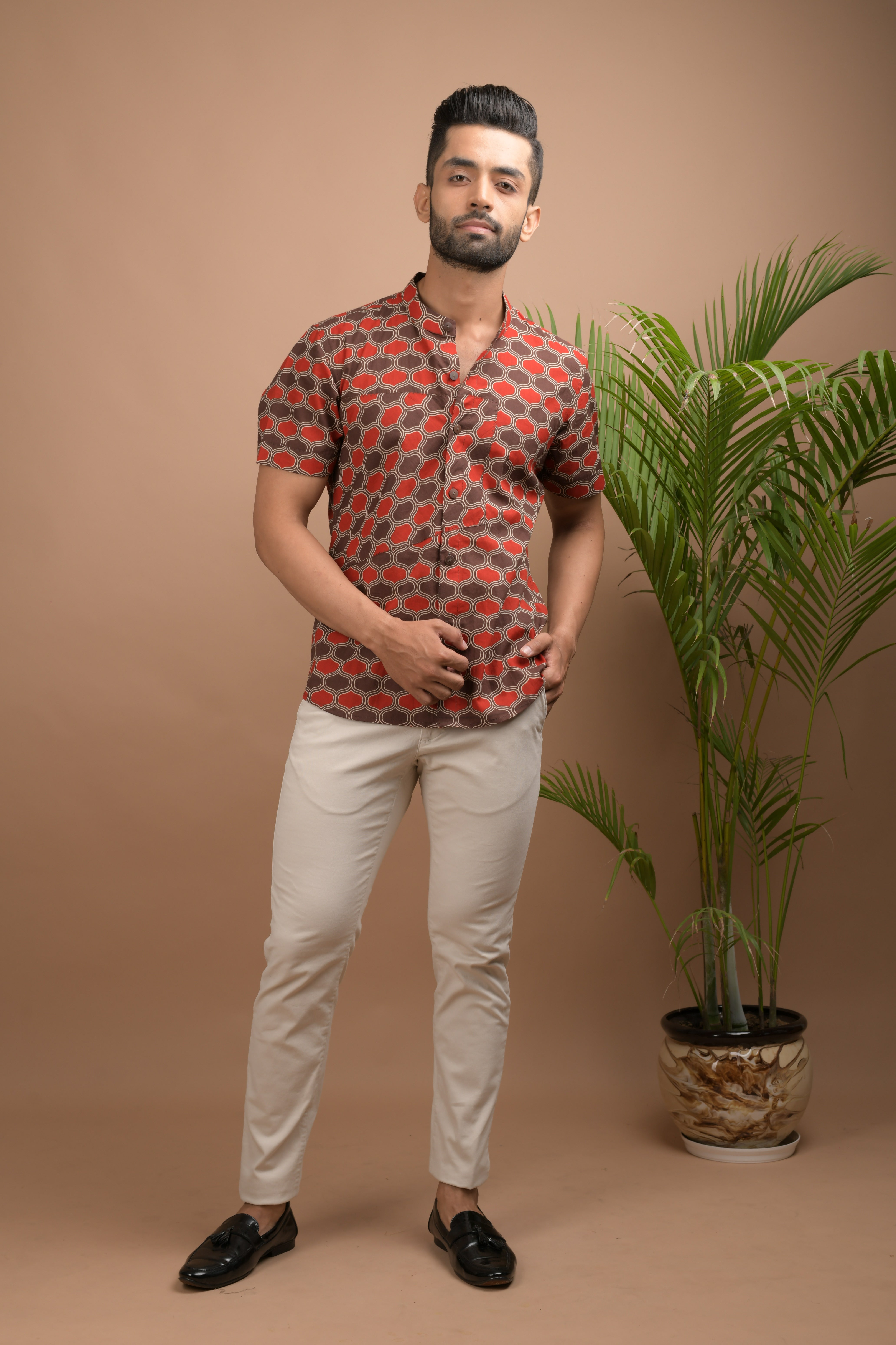 Red and Brown Printed Shirt