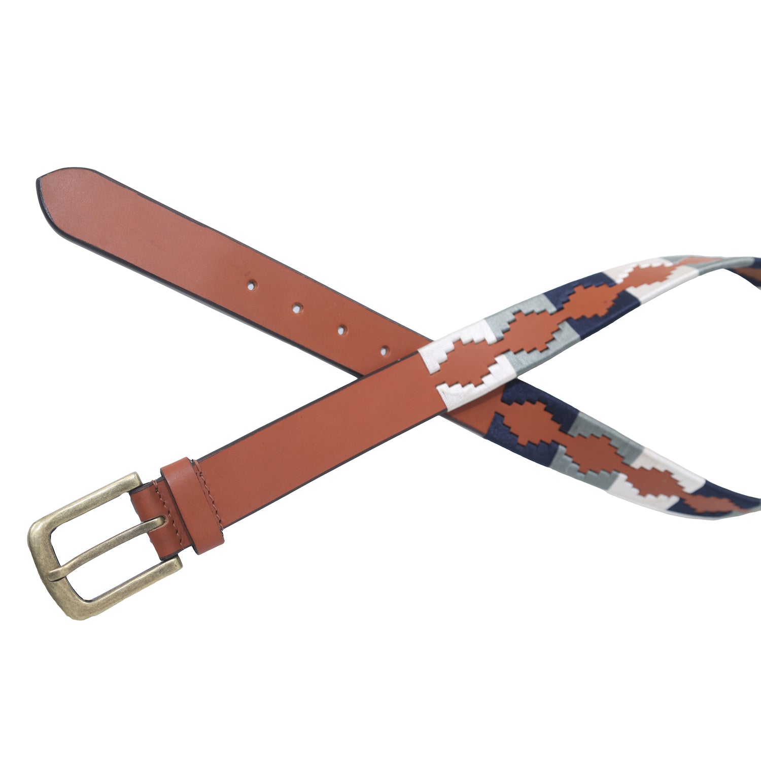 Brown Polo Belt with BluexGreyxWhite Detailing