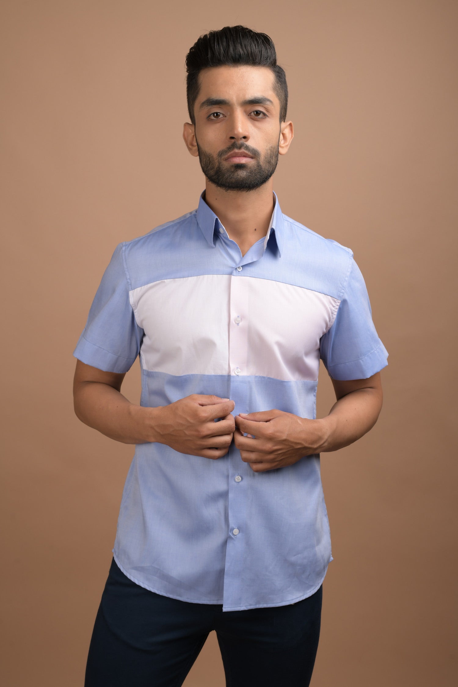 Light Blue Shirt with Pink Chest Patch