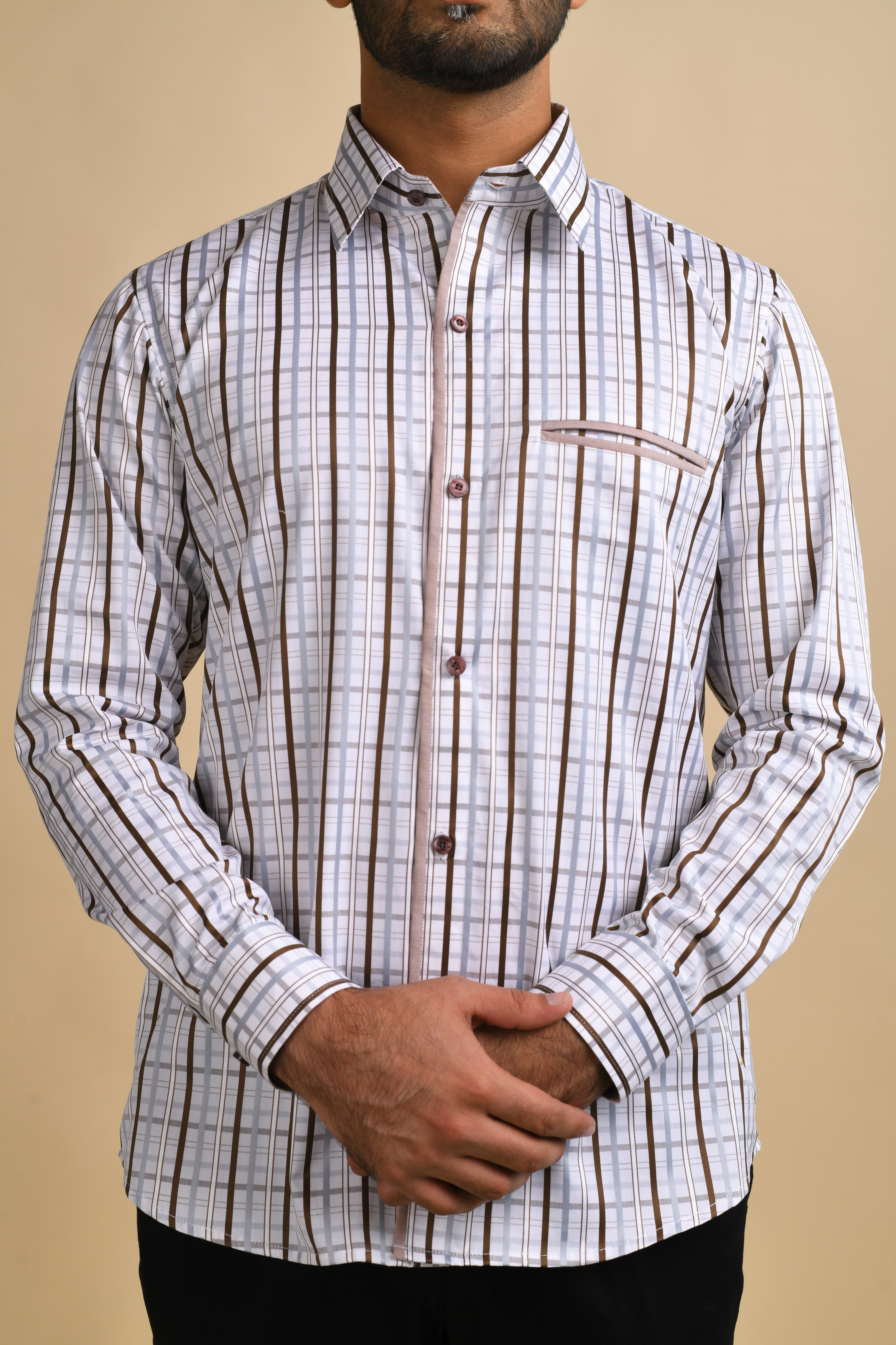 Grey and Brown Checks Shirt