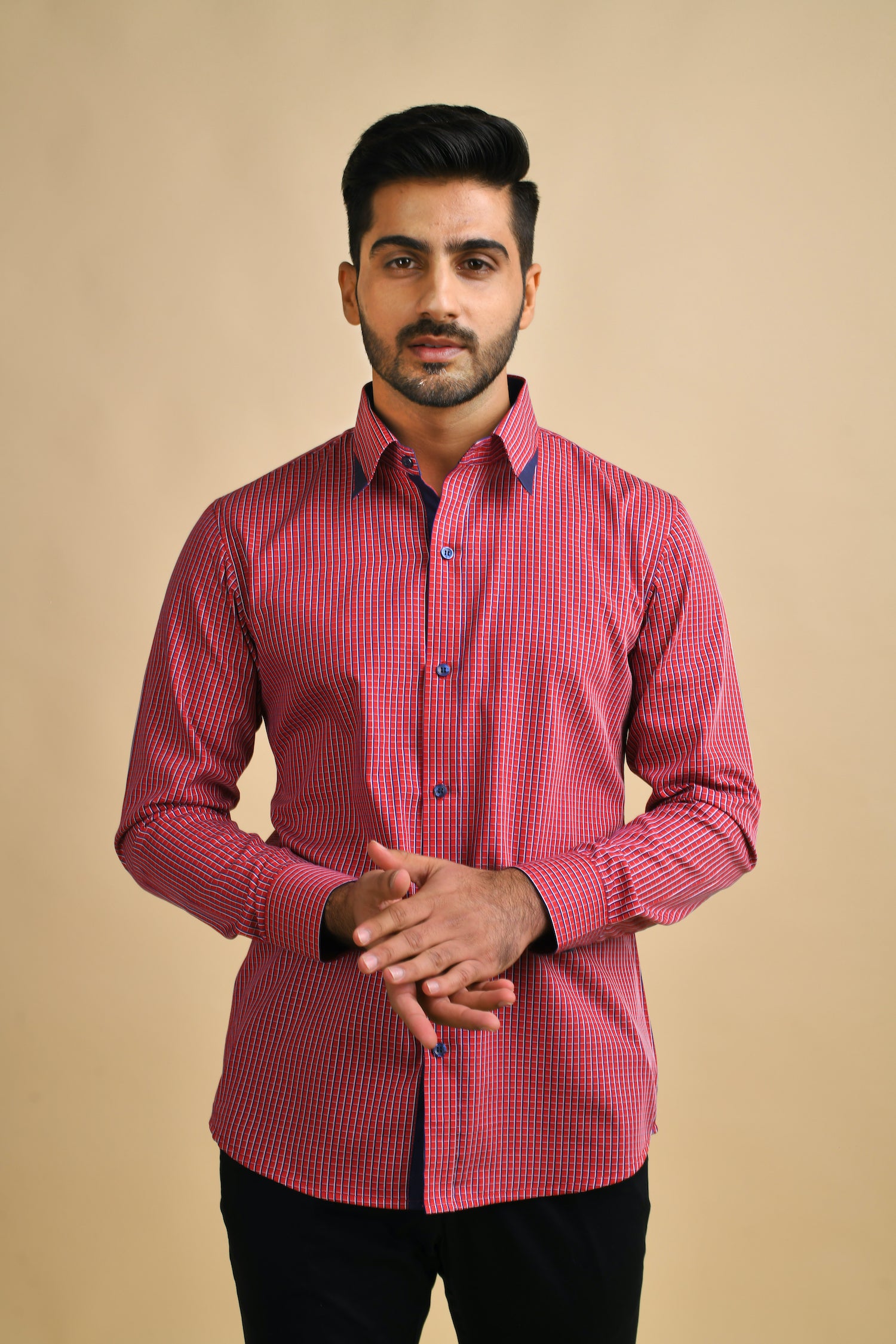 Red Checks With Collar Detailing