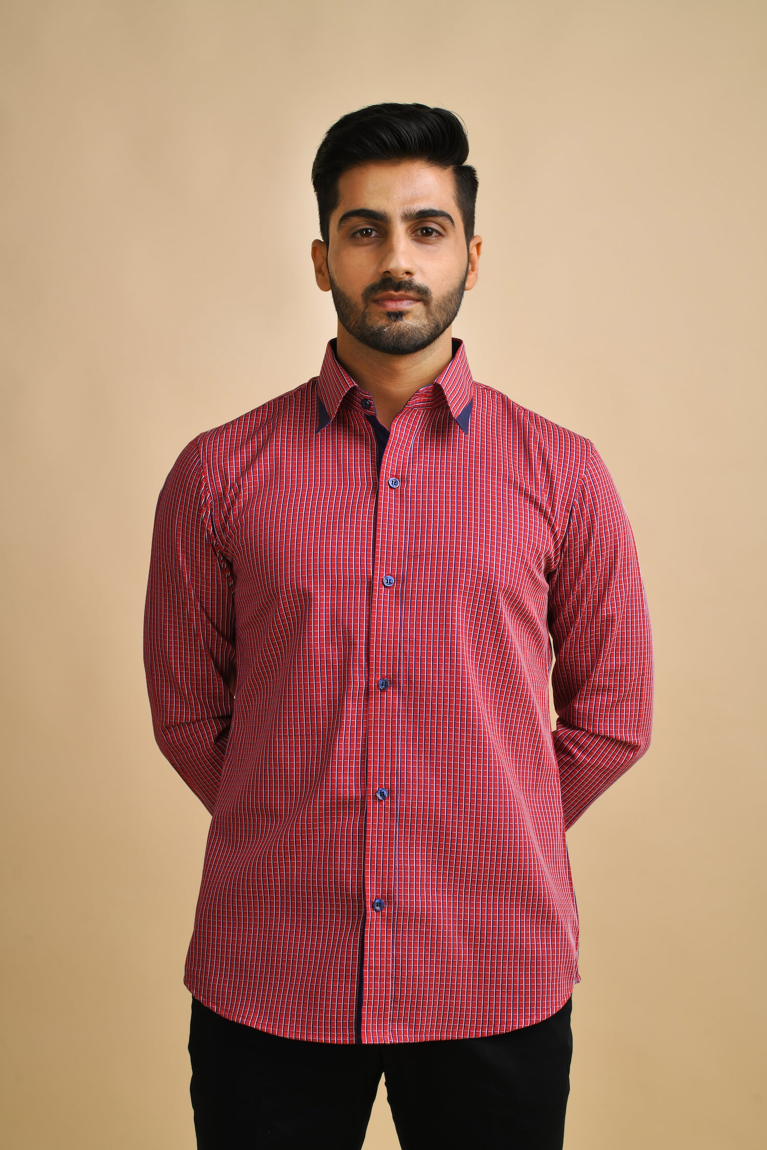 Red Checks With Collar Detailing