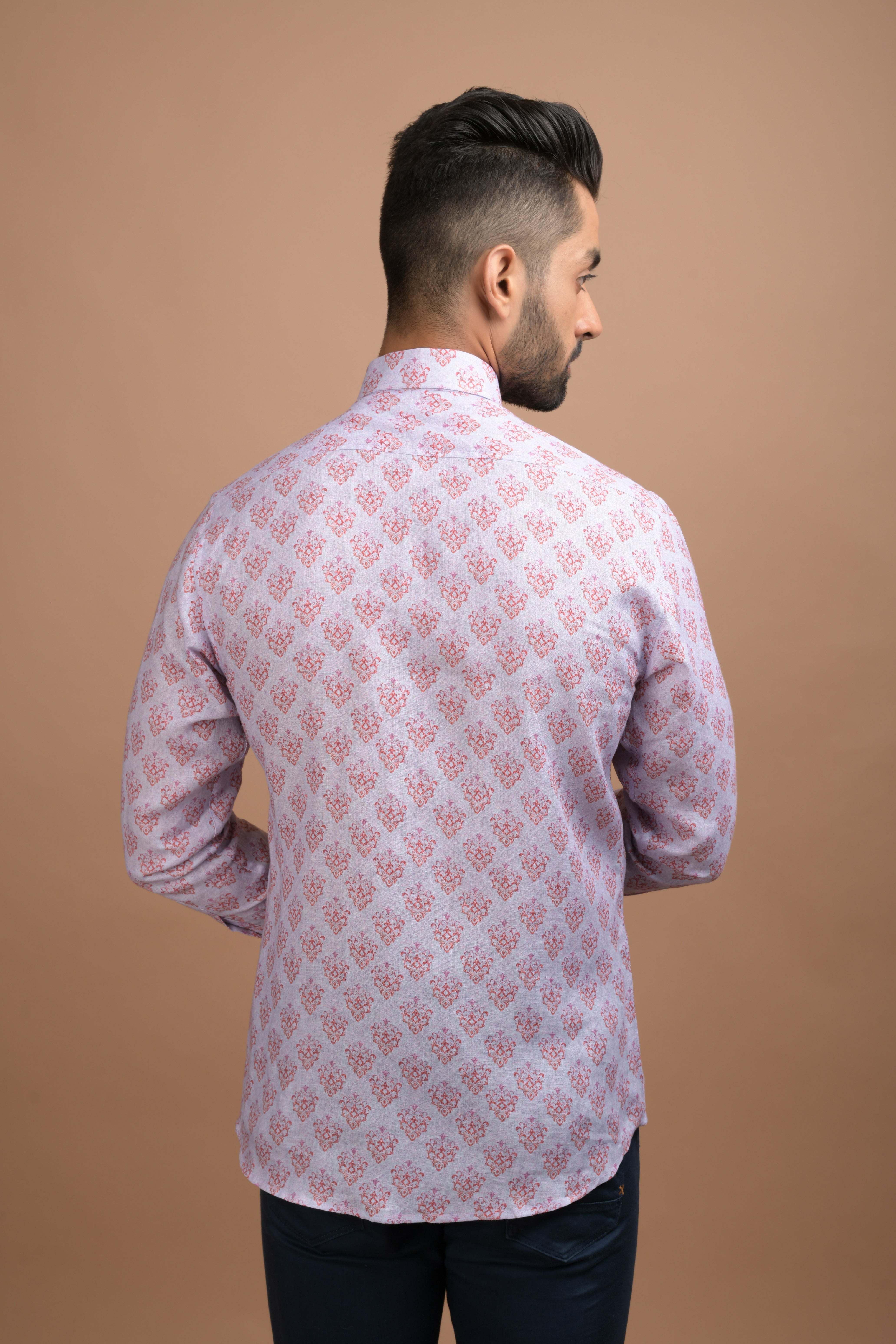 Blue Printed shirt with Moon Cut Pocket
