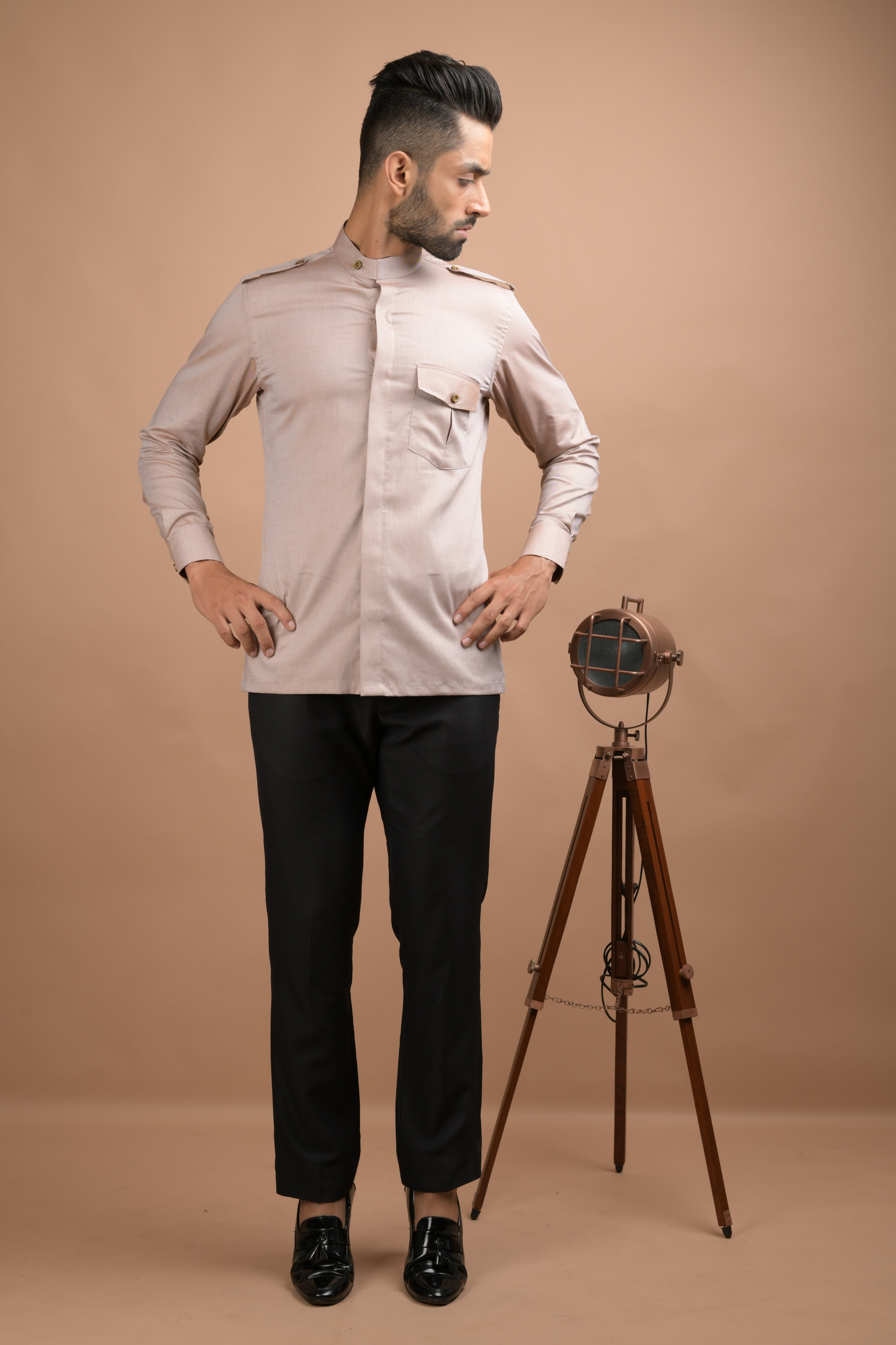 Beige Hunter Shirt wd Hidden Button