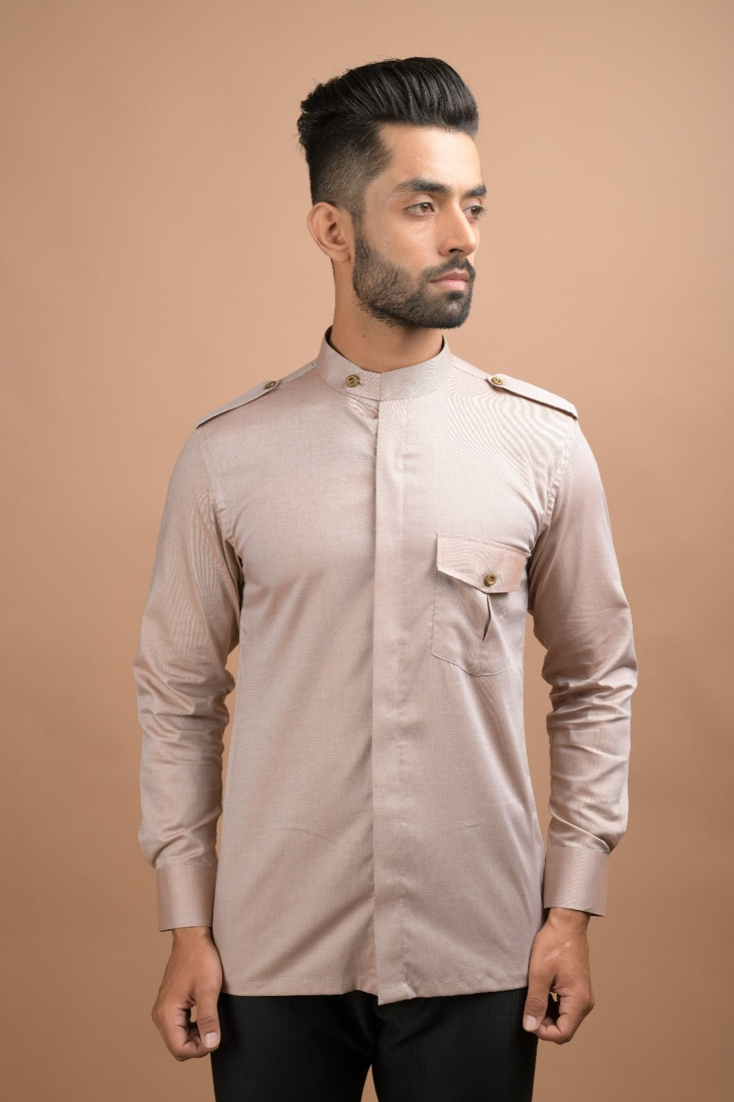 Beige Hunter Shirt wd Hidden Button