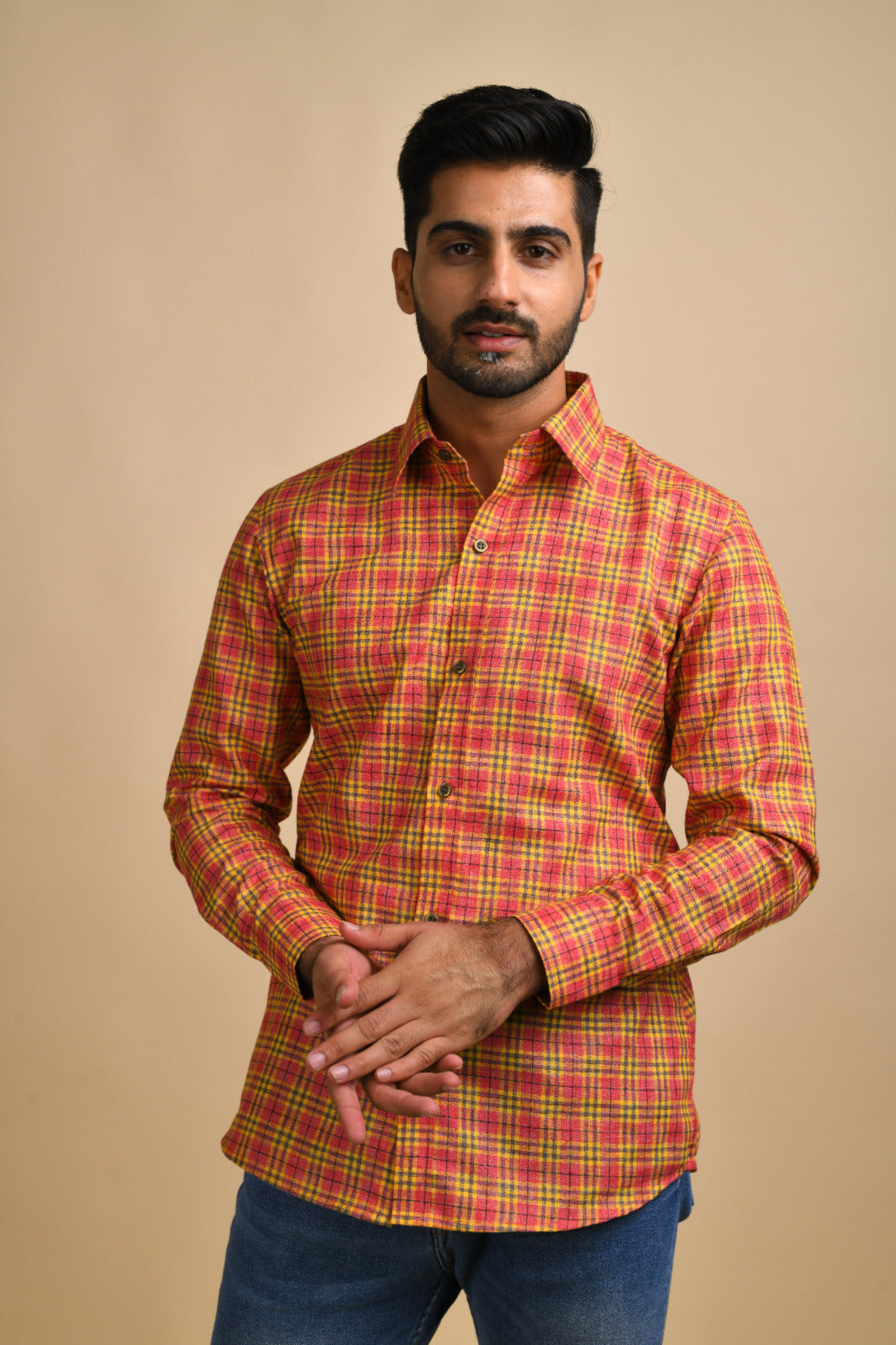 Yellow and Red Oxford Checks Shirt