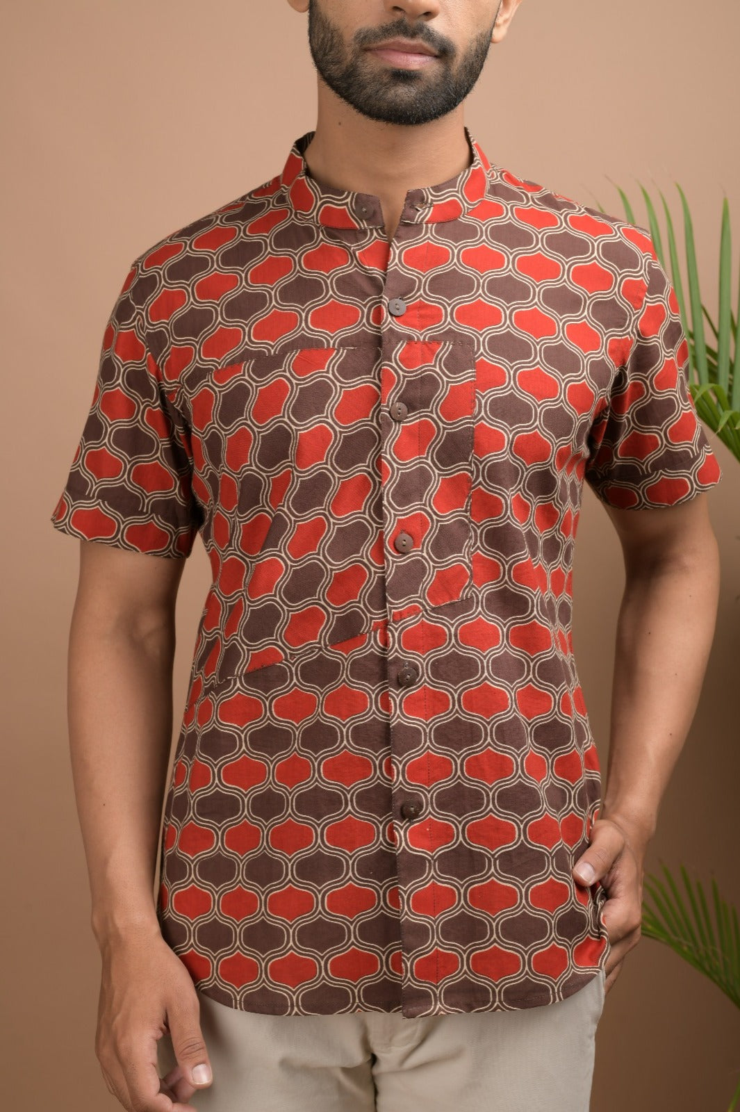 Red and Brown Printed Shirt